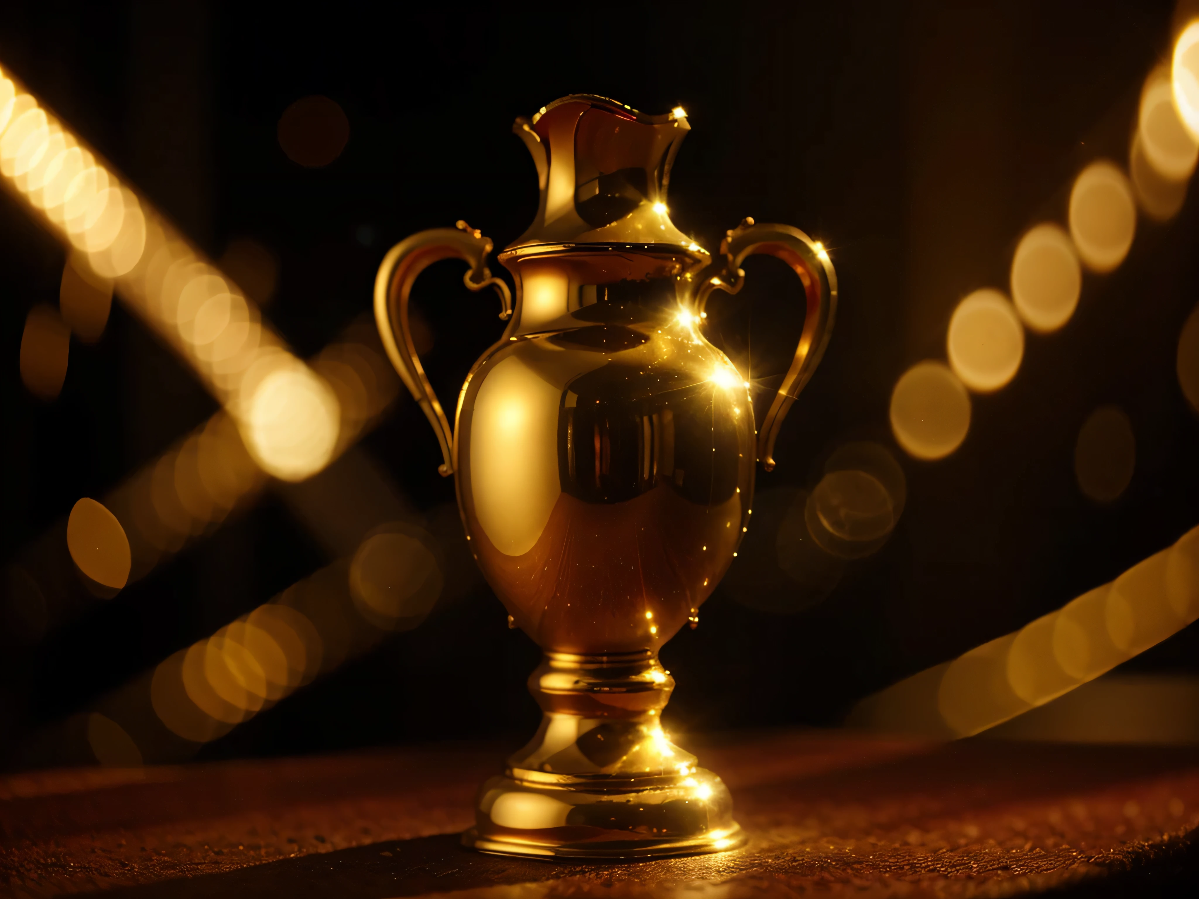 golden trophy on a red bokeh lighting background