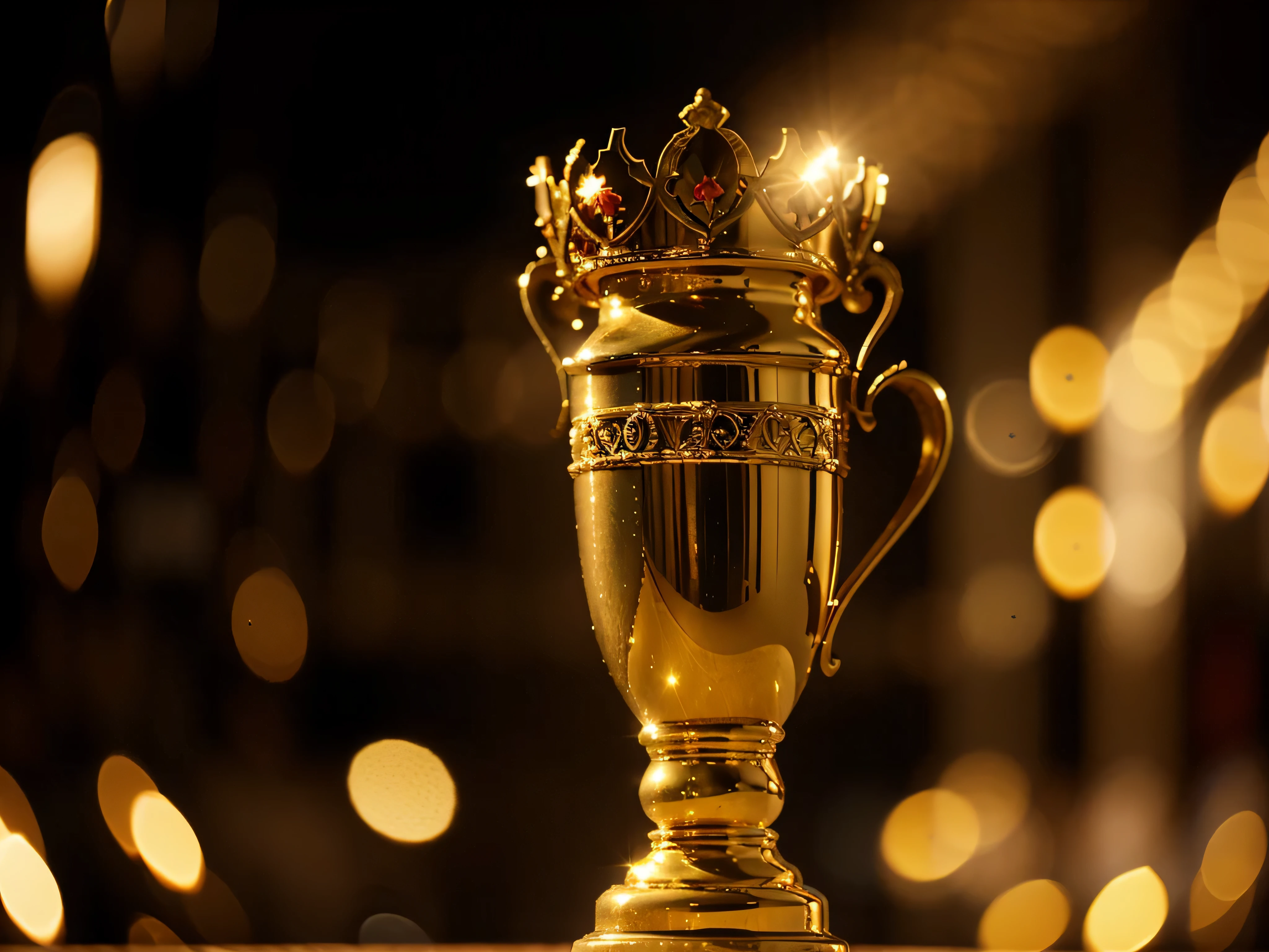 golden trophy on a red bokeh lighting background