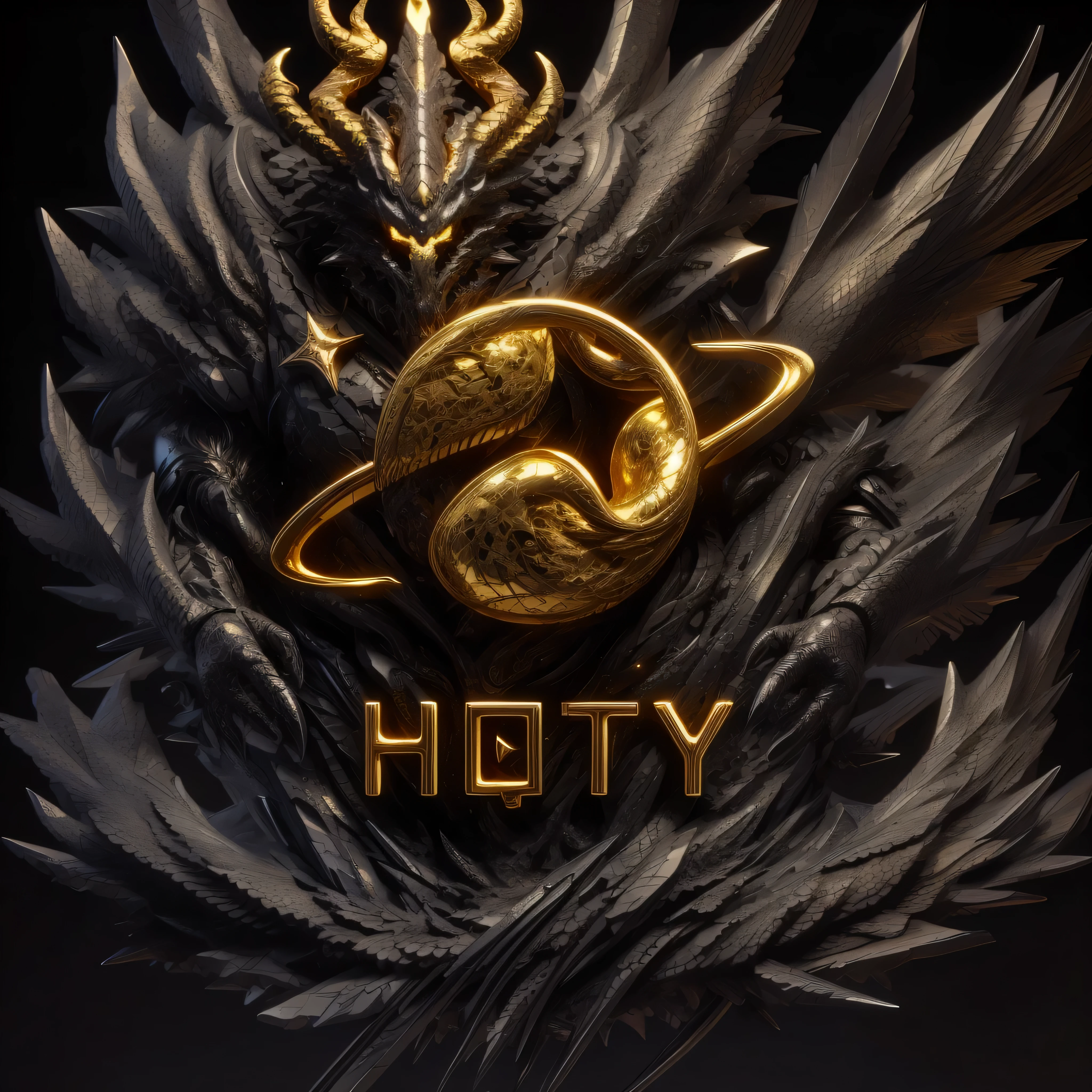 simple pure black background，masterpiece，best quality，super detailed，Shining golden dragon and phoenix pattern