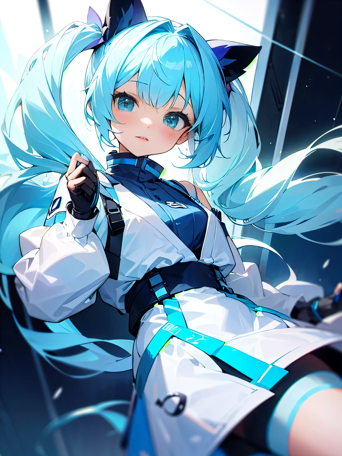 Long twintails, light blue hair, cute girl