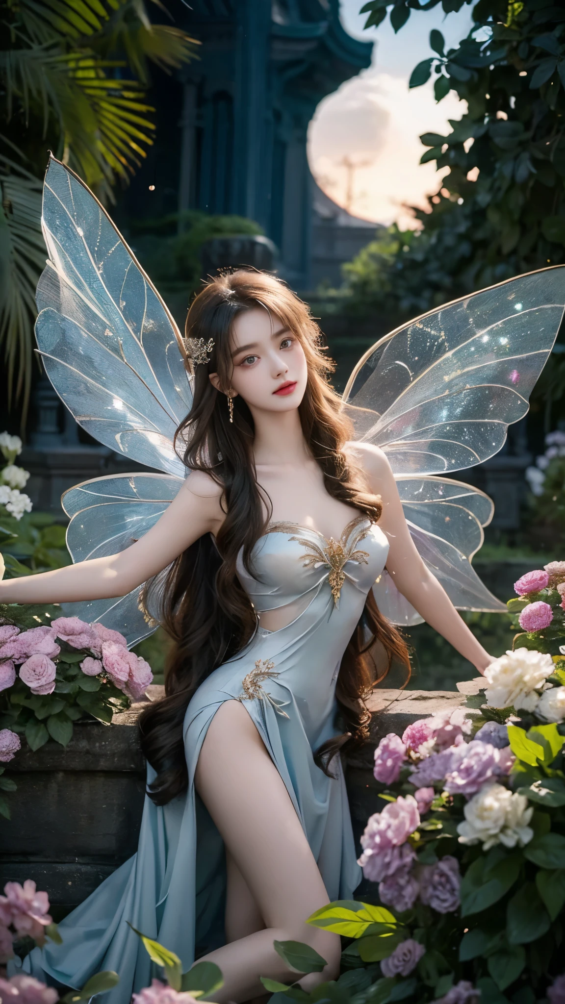 lifu, lifu,strapless dress, (masterpiece, best quality:1.2), 1 girl, alone, In the depths of Wonderland,The moonlight falls like water,foggy room,The figure of the heroine is vaguely visible,Just like the fairy in the painting,Slender sexy legs,very nice legs,Show sexy legs,big breasts,美丽而又带着一丝mystery的色彩。Her face is beautiful and delicate,Like finely carved jade,Showing otherworldly beauty。The eyebrows are picturesque,The waves in my eyes are like twinkling stars,Show the light of perseverance and wisdom。The bridge of the nose is straight,Lip color like cherry,The slightly raised corners of the mouth reveal confidence and calmness。Her face is well defined,The skin is as fair as jade,Reveals a healthy glow,Just like fairies, She never eats fireworks in this world。Her makeup is light and delicate,Not too much embellishment,But enough to show her temperament and charm。Light-colored foundation brings out the transparency of the skin,A light eyebrow pencil outlines her perfect eyebrow shape,Eye makeup is eye shadow and eyeliner,Make her eyes brighter and more energetic。嘴唇涂上grace的口红,Adds a bit of charm and sophistication。她的衣服grace别致,Clothes fluttering,It seems like it will be blown up by the wind at any time,drifting into the distance。既不失grace,Also showed off her extraordinary skills。Rocking with her movements。Her hair is tied back casually,Secure it with a hosta,A few strands of hair flutter gently in the wind,Adds a bit of softness。Her figure is looming in the fairyland,宛如一道big breasts美丽的风景线,Attracted everyone's concern。She seems to be a fairy in wonderland,big breasts美丽、grace、mystery、and full of power。