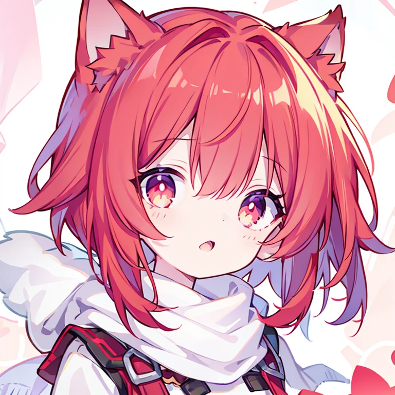 shining eyes、small breasts、Childish clothes、big mouth、Cat ear、light green hair、bob hair、scarf