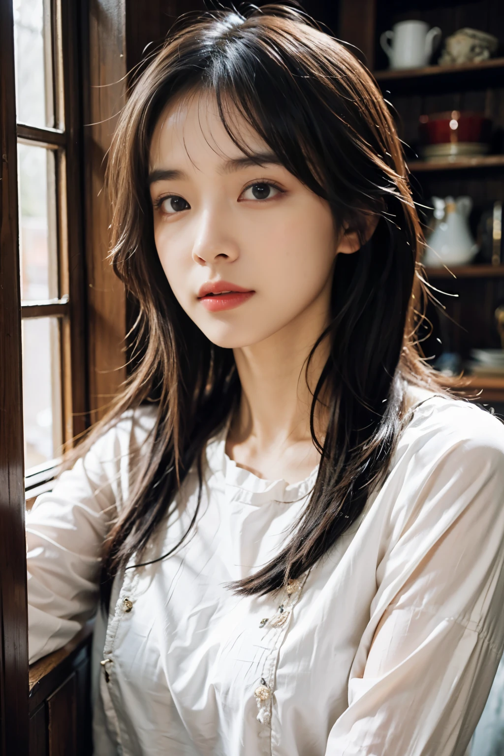 best quality,masterpiece,超high resolution,(photorealistic:1.4),8K RAW photos, high resolution,Chinese white Hanfu,Beautiful pattern, color embroidery, beautiful eye details, long eyelashes, RAW photos, facing the audience, upper part of body, Close-up shot, ((( landscape background))),(((1 girl))),solo,upper part of body, beautiful hairstyle, hair accessories, bead, jewelry, No action, front lighting, Smile, (looking at camera)