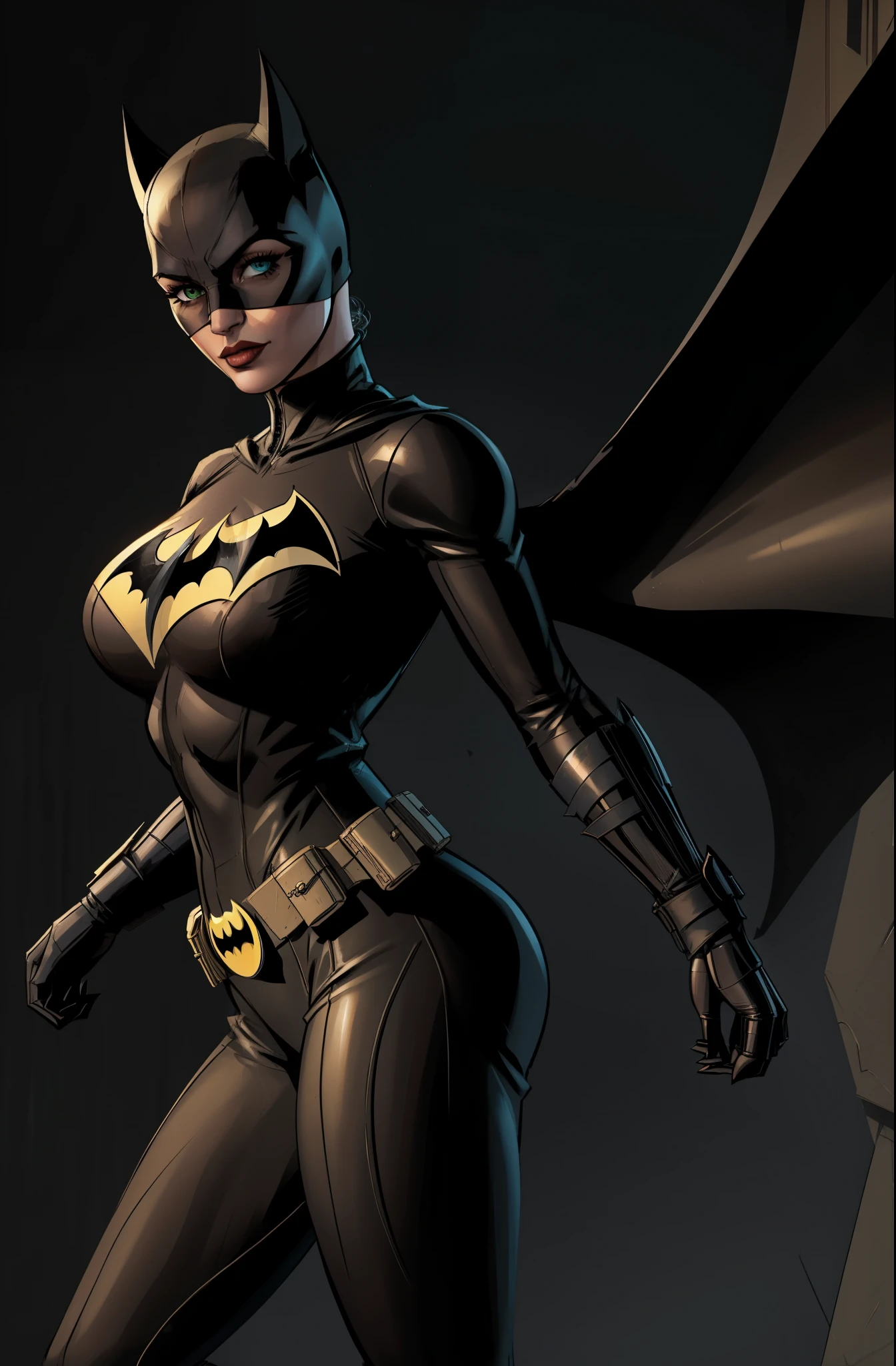 Batman: statue of a woman in a black cat costume with a bat, Batgirl, Анигёрл Batman, 3d render of Catwoman, Cassandra Cain in satin, Cassandra Cain, iconic character with high detail, rendering in sfm, SFM rendering, based on Bruce Timm, Catwoman, bat, Dinah Drake, Chris Moore. Artgerm