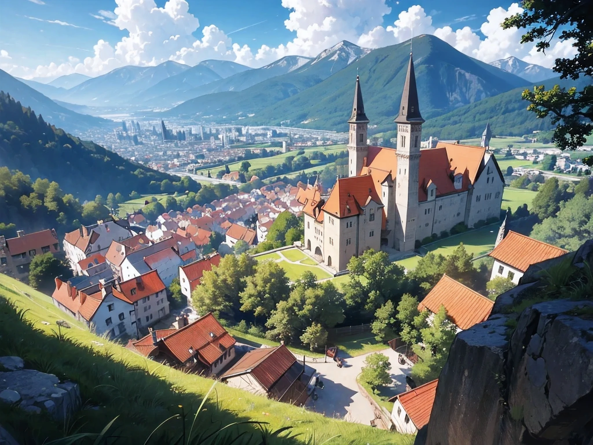 medieval town, valley, beautiful secnery, greeny, mountain