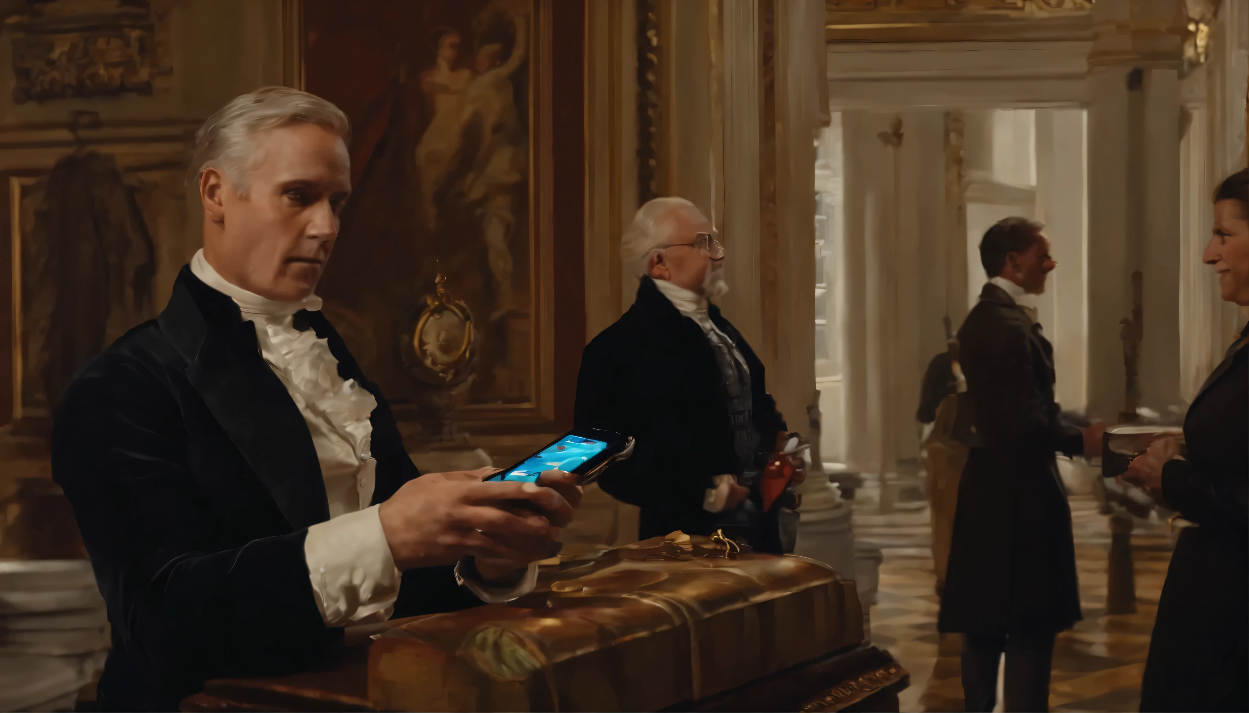 Neoclassical Oil Person Buying IPhone Expressive Details