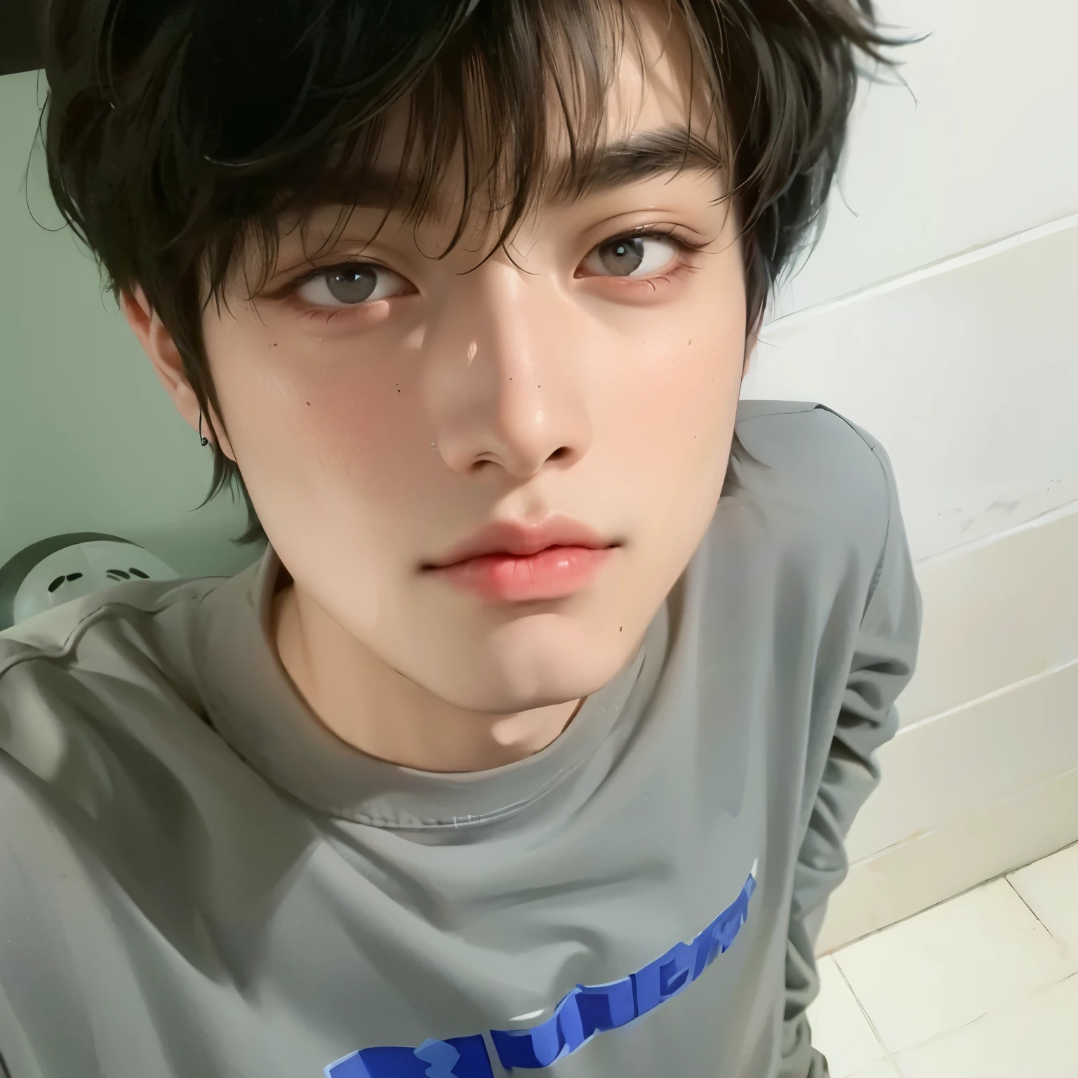hay un joven con una camisa gris y un sombrero negro, Jung Jaehyun, pale korean adorable face, Jinyoung Shin, cai xukun, TaeJune Kim, hyung tae, Jimin\his right eyelid is swollen, kim doyoung, Jimin\los labios carnosos, Jimin\la nariz griega, Jimin, pintar ulzzang, jaeyeon nam