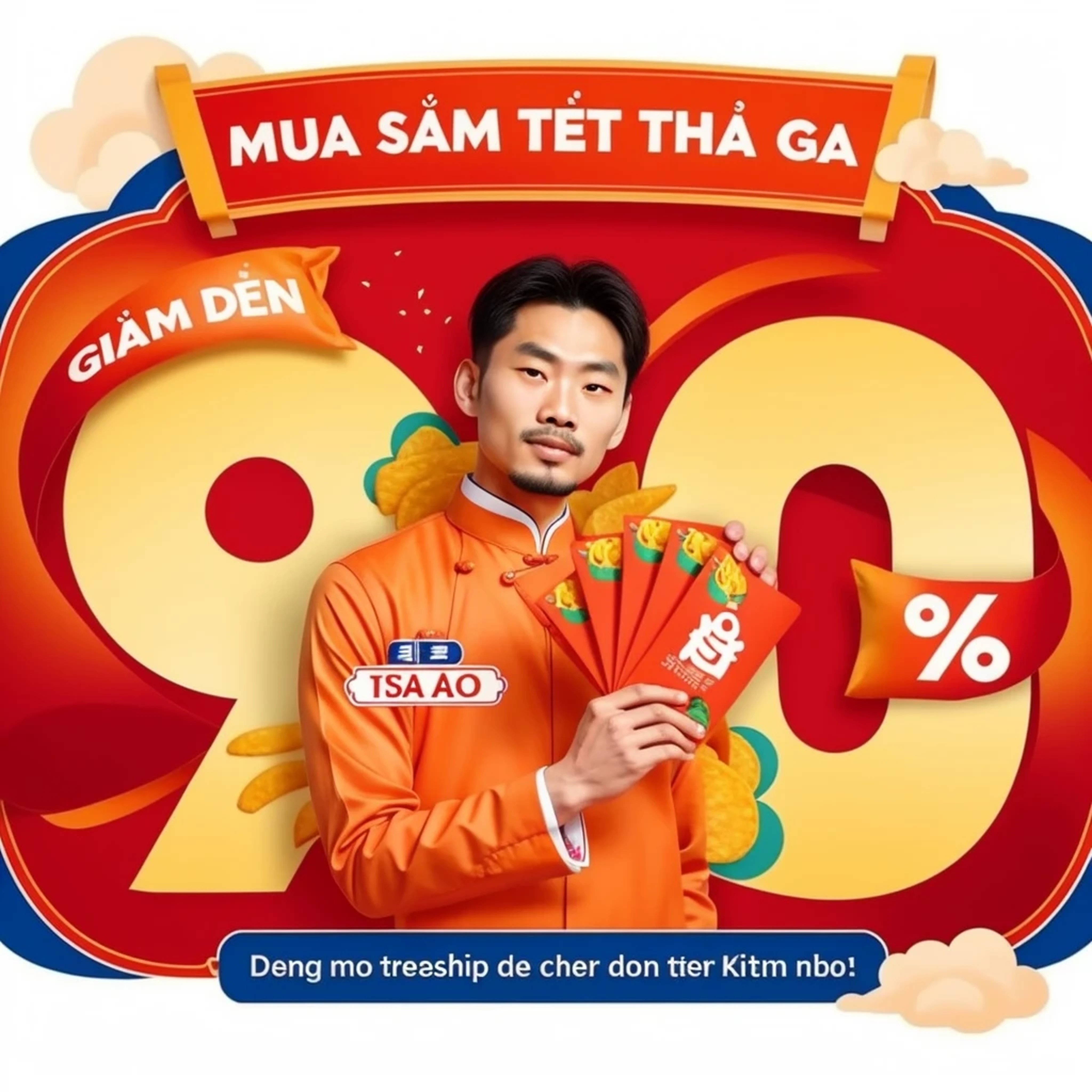 un homme tenant un ventilateur et un sac de chips devant une pancarte, 9K, 9K, image publicitaire, jia, Kim Jung Giu, écoute-moi en série, SSAO 8 K, 99% Artistique, 8 heures, couteau dans le, Quy ho, J&#39;ai gagné, promo, aodai