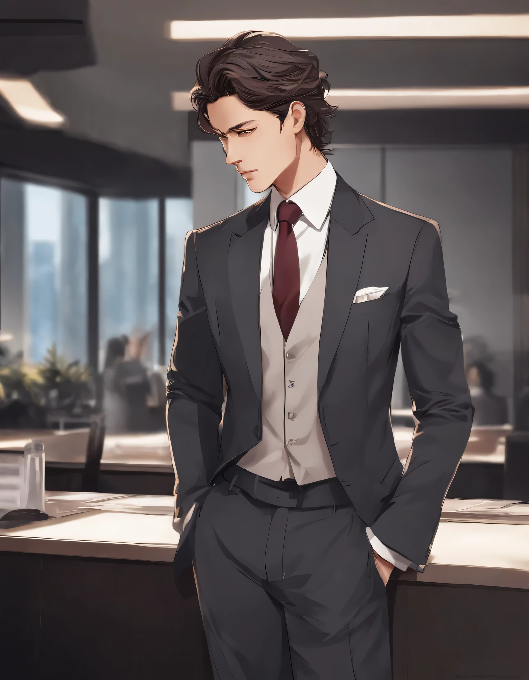 man in suit, office worker,详细的digital animation art,digital animation art,High quality anime art style