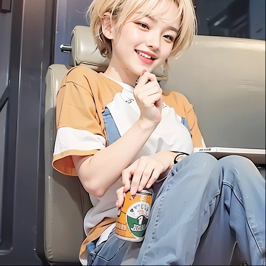 Zhu zhu, blonde short hair, busty, teenage, female, the girl downstairs, laughing, beer can
