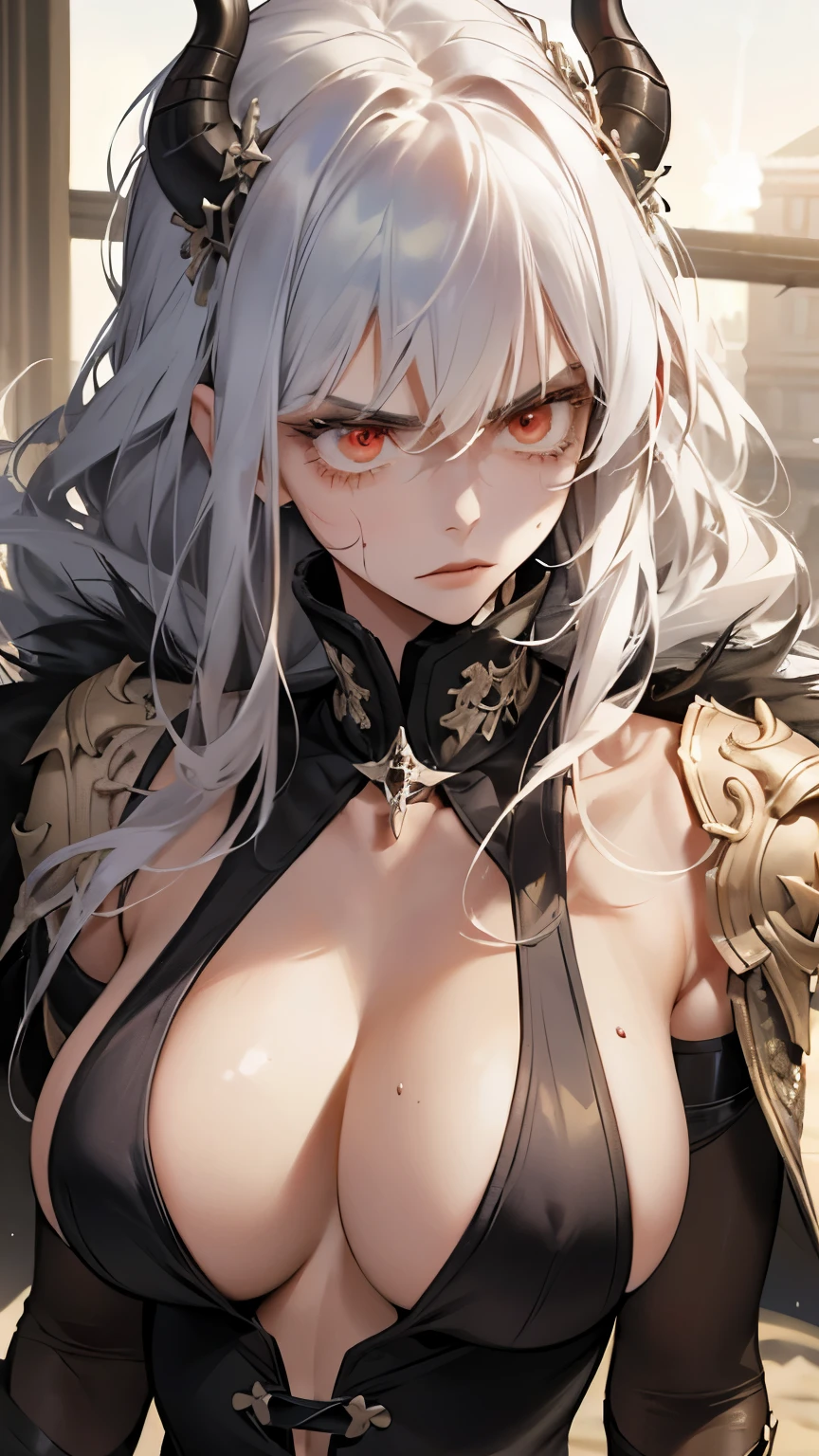 2females, white hair, red eyes, (miss,Royal sister_shooting:1.2), breasts focus, long hair, side lock,angry expression,Extreme panic,Chest front close-up,After being violated ,Fear的,(Fear:1.1) Express,tattoo,腹部tattoo,Red-faced, mood lighting, moody,, In gorgeous hotel, Large silk bed, dusty, post apocalyptic, net, superb, Beautiful 8k wallpaper,camel hoof ,Very detailed, complex patterns,Sexy and enchanting,Bare breasts 2/3,huge (d),multiple colour,The bright sun shines on the body,,Inside completely naked,torn clothes,It has a queen-like temperament,Succubus,Majestic Duchess