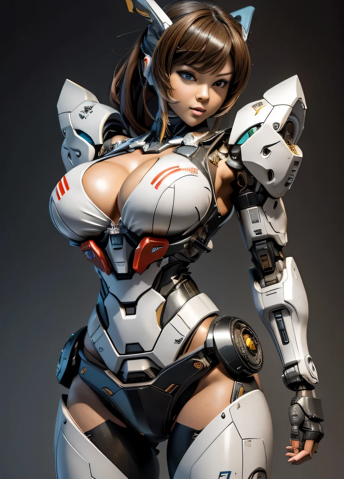 rough skin, Super detailed, advanced details, high quality, 最high quality, High resolution, 1080P, hard disk, beautiful,(cyborg),(Missiles from the chest),(Machine gun from both hands),beautifulcyborgの女性,メカcyborg少女,battle mode,Mecha body girl,彼女は武器を持ったバトルcyborgメカを身に着けています,full body shot、luscious lips, (smoky eye makeup:0.85), (big and full breasts:1.5),