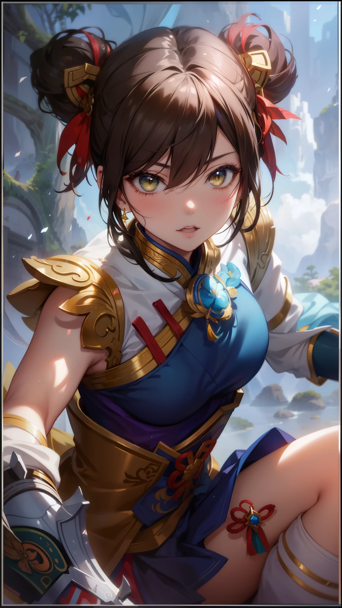 2d,anime style,high quality 8k,anime art,woman with a sword and a blue dress, inspired by Li Mei-shu, artgerm detailed, artgerm lau, extremely detailed artgerm, bian lian, youthful taliyah, zenra taliyah, yun ling, inspired by Ju Lian, ahri, inspired by Lan Ying, portrait of ahri, artgerm portrait