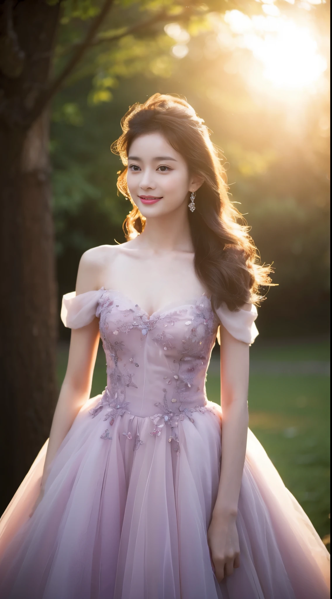 ((Masterpiece, Top image quality, high resolution、alone、shiny skin))(on the table, best quality, actual, super detailed, meticulous, high resolution, 8k wallpaper), Close-up portrait of a beautiful woman, Chariada, smiling, light brown messy hair, Perfect dynamic composition, 美丽meticulous的眼睛, Just like the cover of a fashion magazine, on campus
