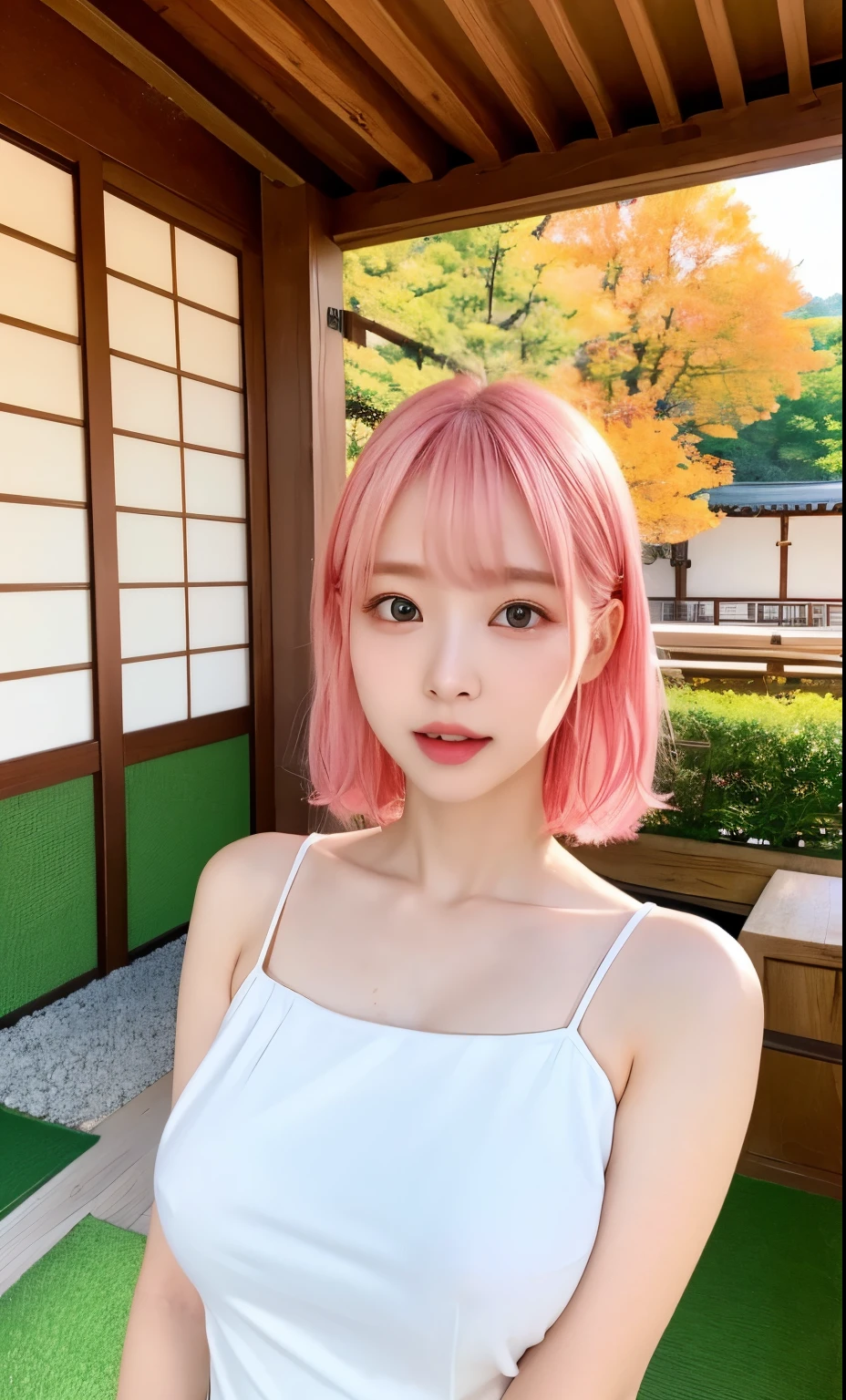 cuteness max，「big breasts」「No bra」Korean 19 years old､As cute as k-pop、double eyelid､Beautiful pink hair､Healing lips🫦､赤の蝶🦋の着物､Kinkakuji sightseeing、I can see the nipples。