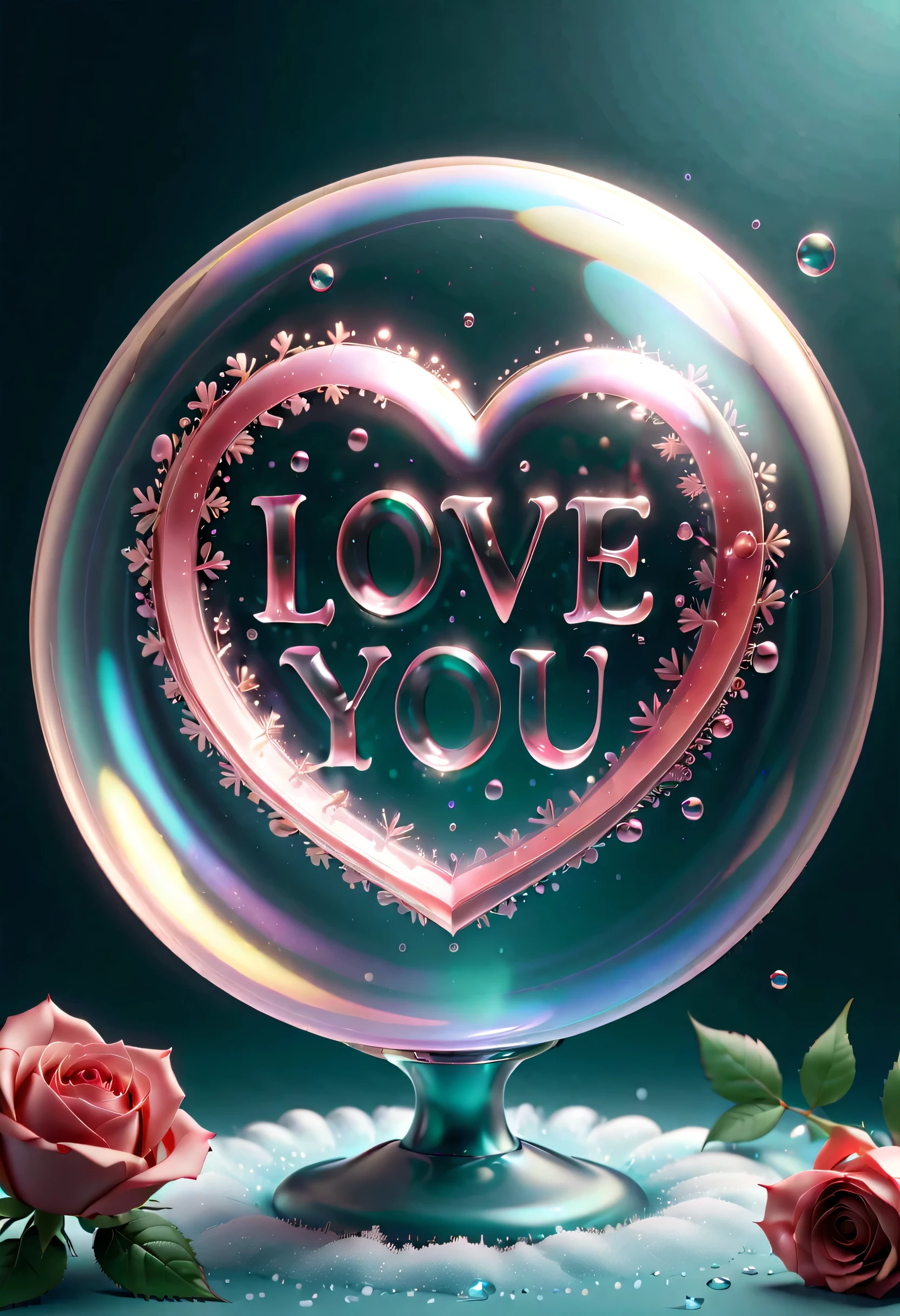 soft，Moderate，embossed bevel，transparent，3D font design &Quote;I love you&Quote;，Colorful fantasy background，Valentine's Day theme，Rose，delicious，jello，liquid，weight