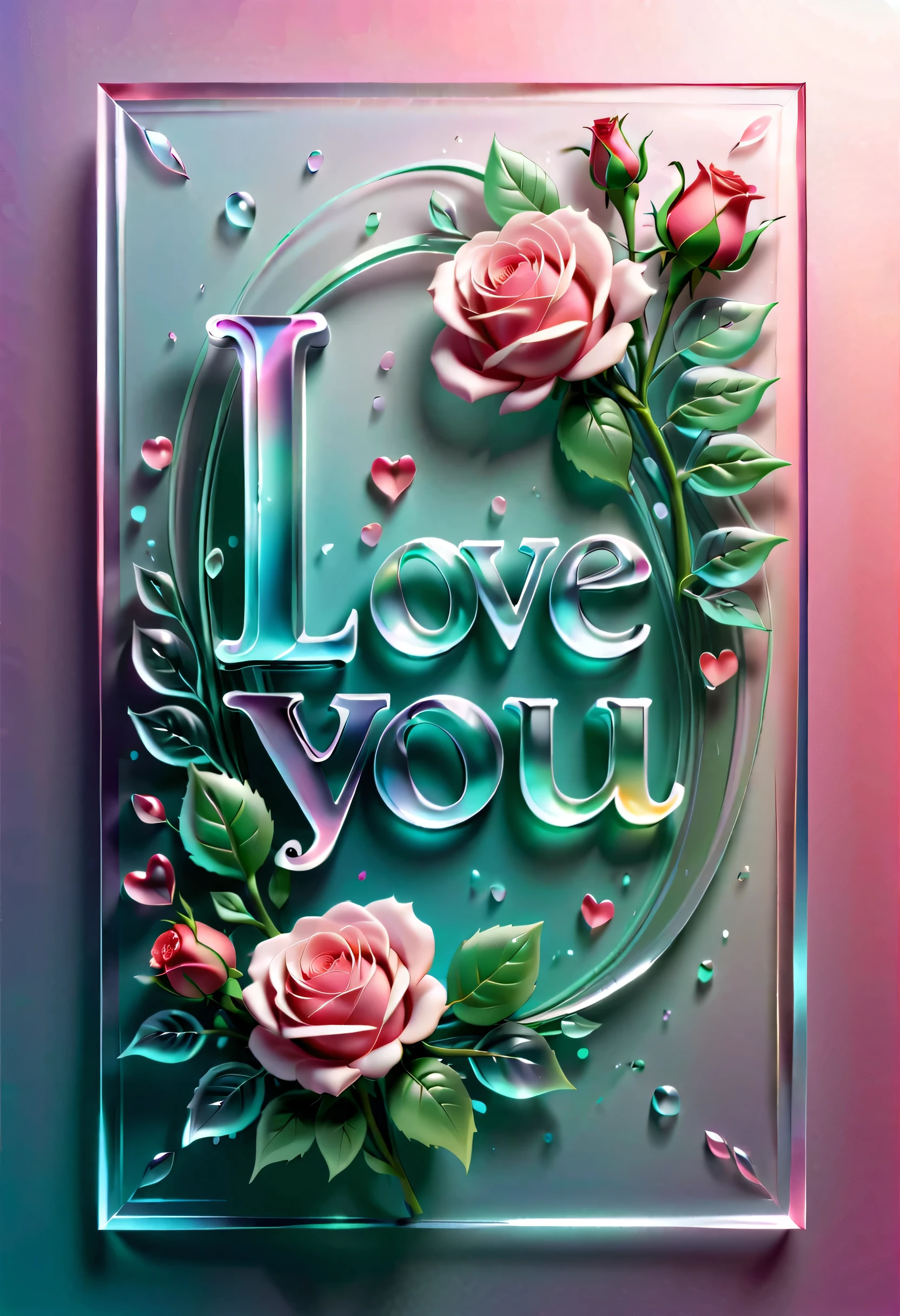 soft，Moderate，embossed bevel，transparent，3D font design &Quote;I love you&Quote;，Colorful fantasy background，Valentine's Day theme，Rose，delicious，jello，liquid，weight