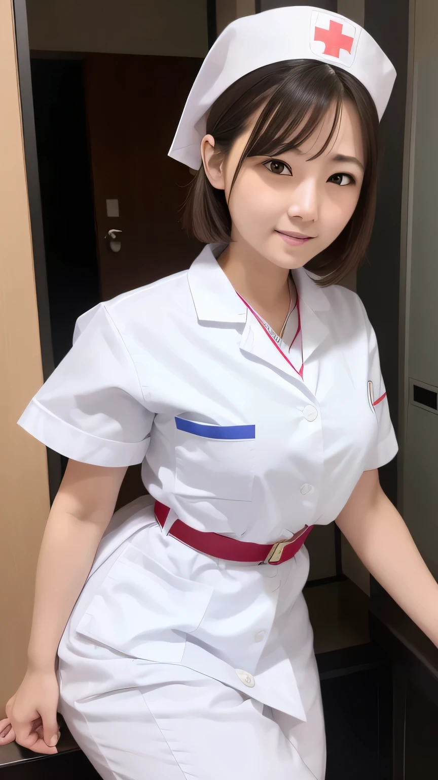 high quality、masterpiece、super resolution、beautiful girl、cute girl face、hospital、nurse、Wearing nurse clothes、Full body Esbian、famous japanese actress、so beautiful、sexy