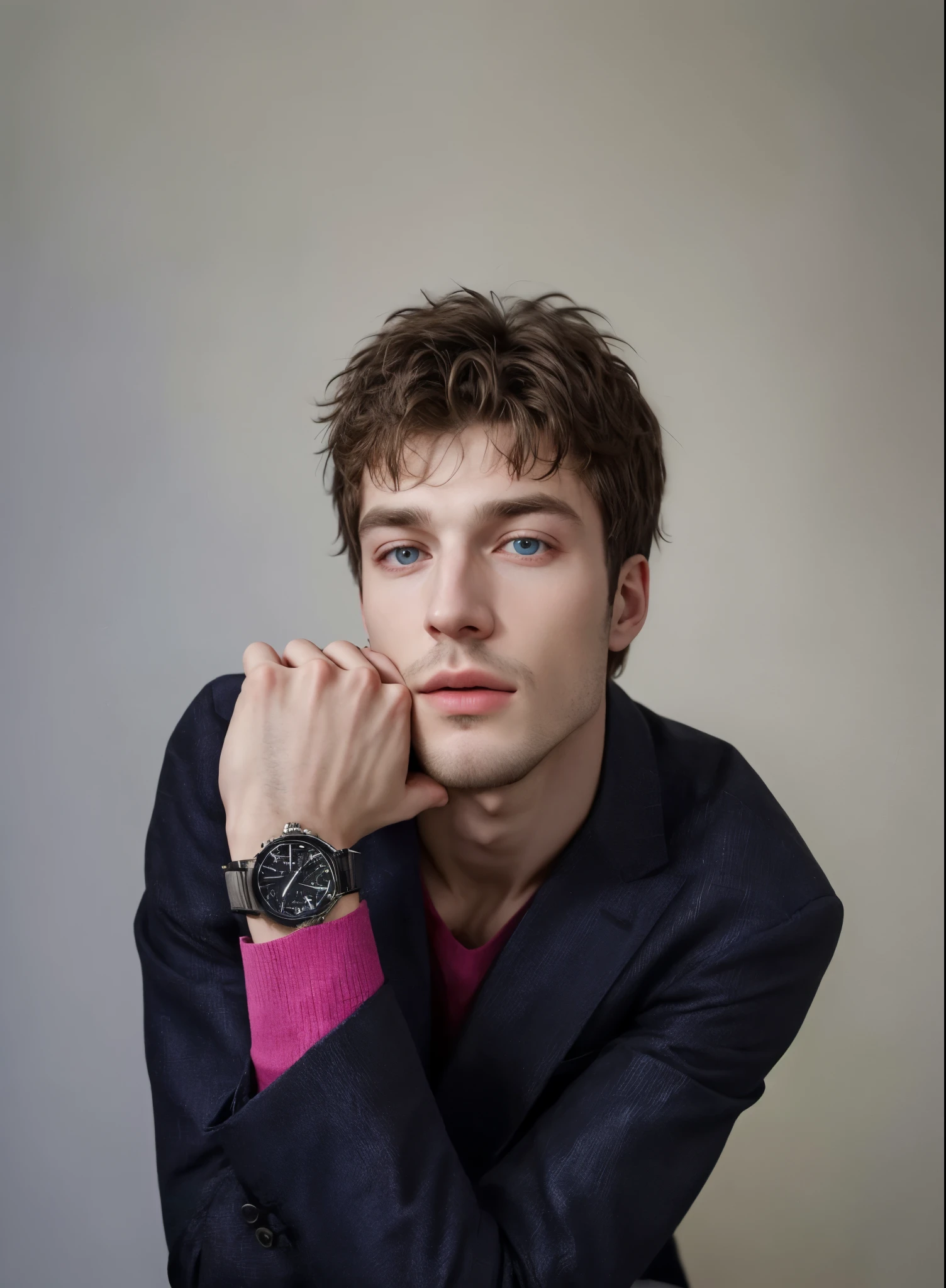 hombre arafed con traje sentado en una mesa con un reloj, andrei riabovitchevich, inspirado por Sergei Sviatchenko, taken in the early 2020s, inspirado en Dmitry Levitzky, Daniil Kudriavtsev, Estilo Ilya Kuvishinov, Alexey Gurylev, Andrei Ryabovichev