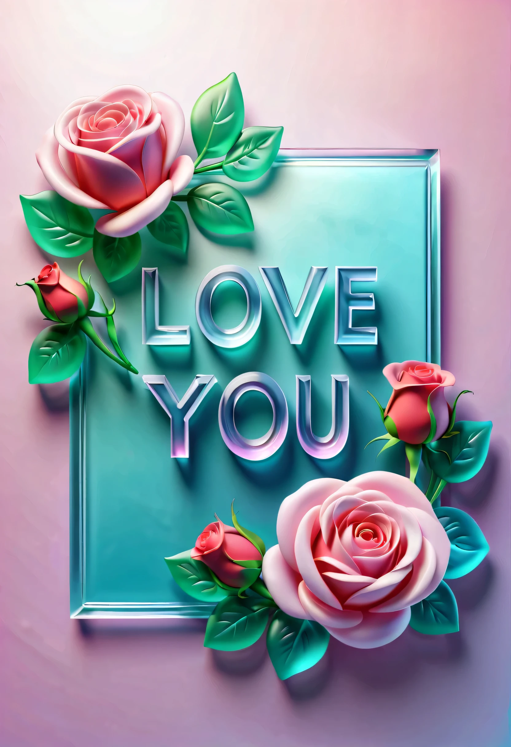 soft，Moderate，embossed bevel，transparent，3D font design &Quote;I love you&Quote;，Colorful fantasy background，Valentine's Day theme，Rose，delicious，jello，liquid，weight