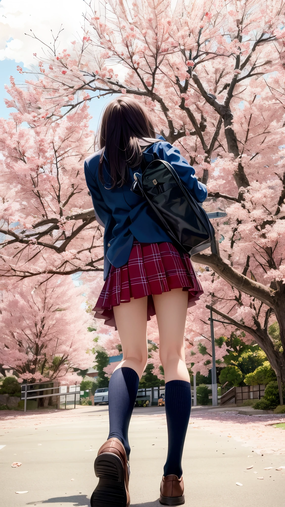 Photo taken by a professional photographer,arafed woman in a school uniform walking down a street, Photo of high school girl posing, wearing japanese school uniform, japanese school uniform, japanese girl uniform, a surreal high school girl, seifuku, wearing a skirt and high socks, dressed like a high school girl, surreal high school girl, under the cherry tree, , cute , Japanese high school