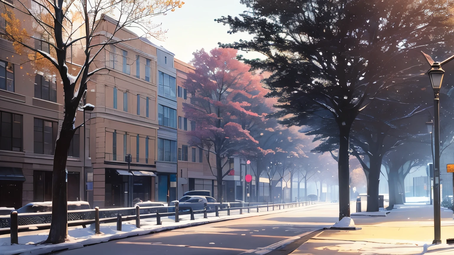 The background is the city、Street trees in winter、building