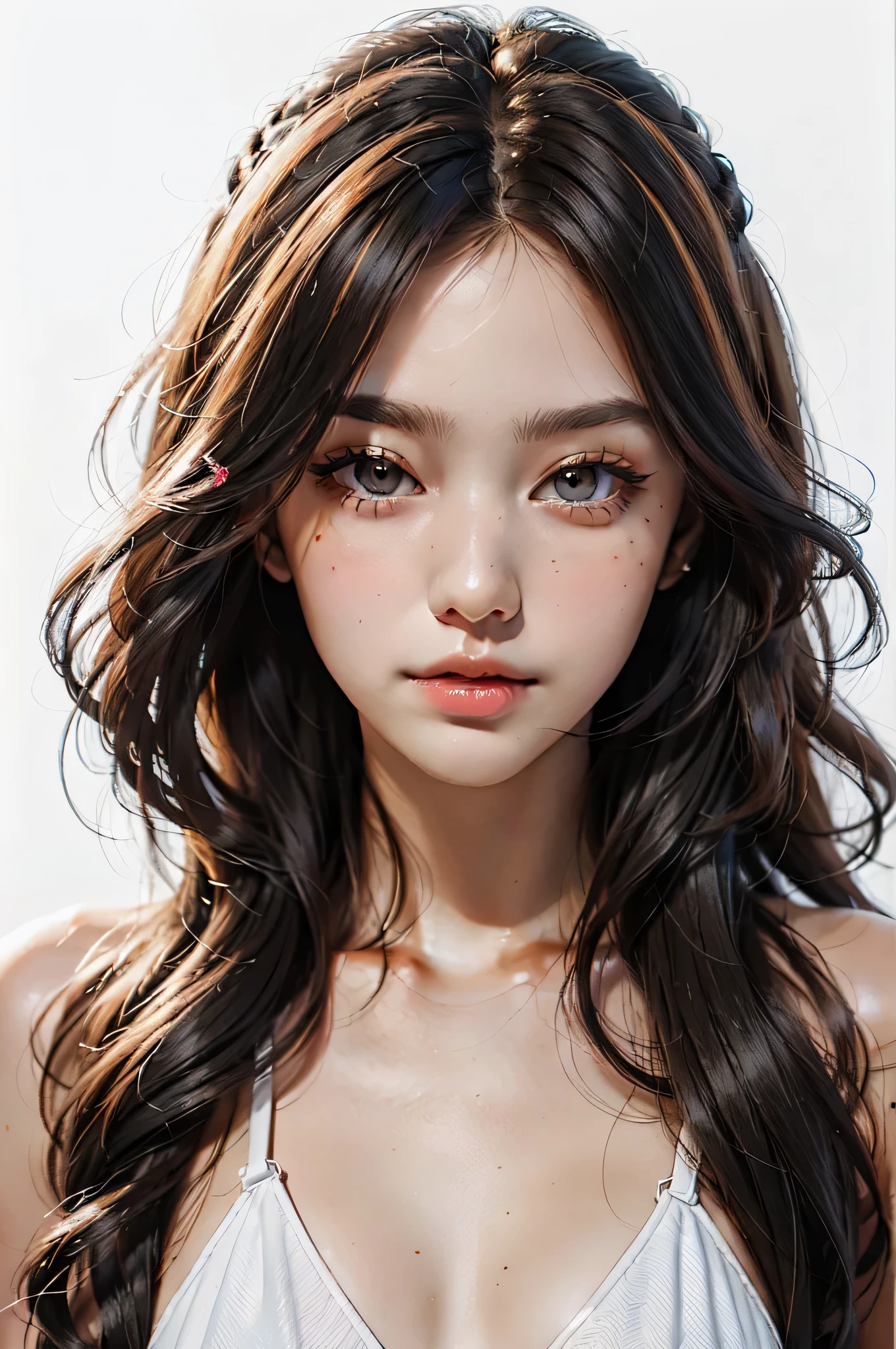 Ultra-high resolution,Medium Hair,Slightly curly hair,Long face,I despise,Korean,sexy,Eye level shot,Narrow eyes,Face close-up