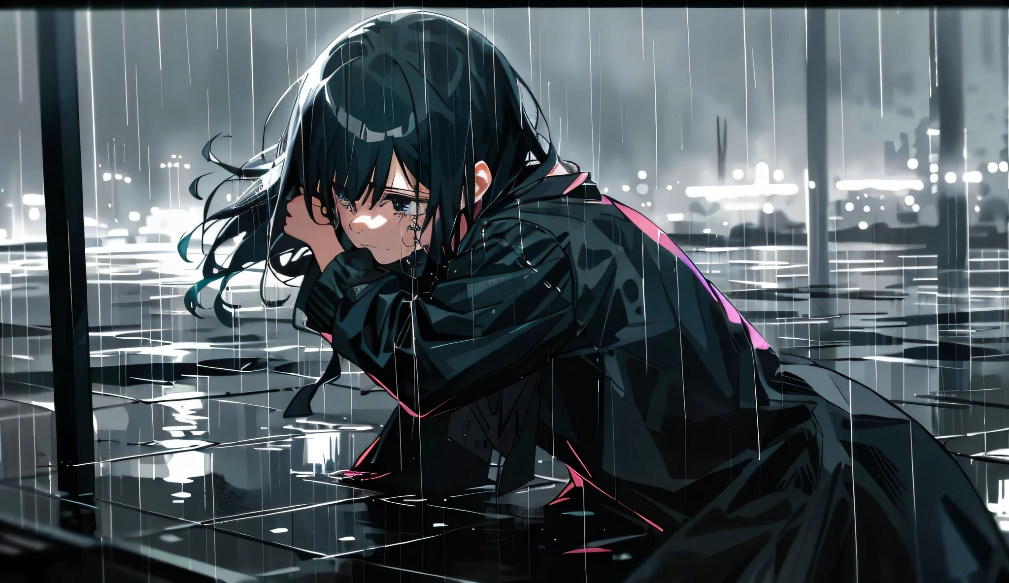 In the middle of the night, I'雨が降りながらIは泣いている