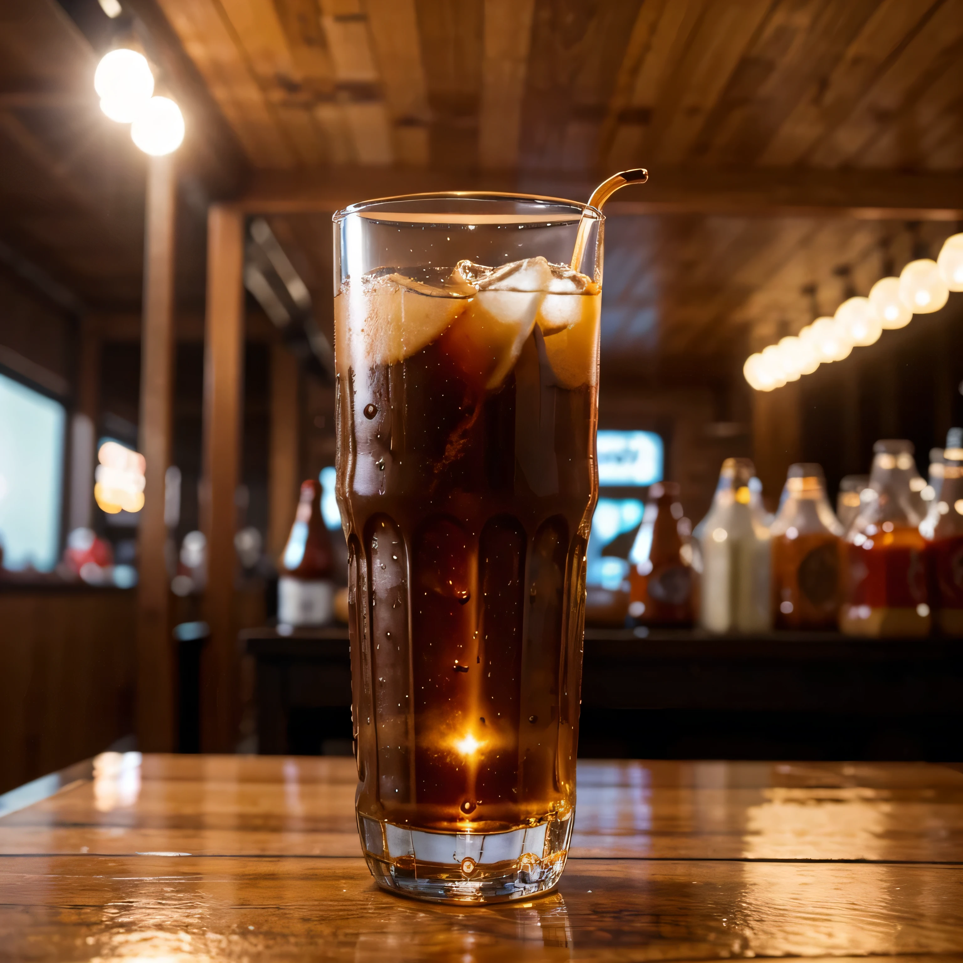 Short shot of a cola soda coming out of a glass bottle falling into a glass tumbler. A refreshing concept similar to a product photo shoot