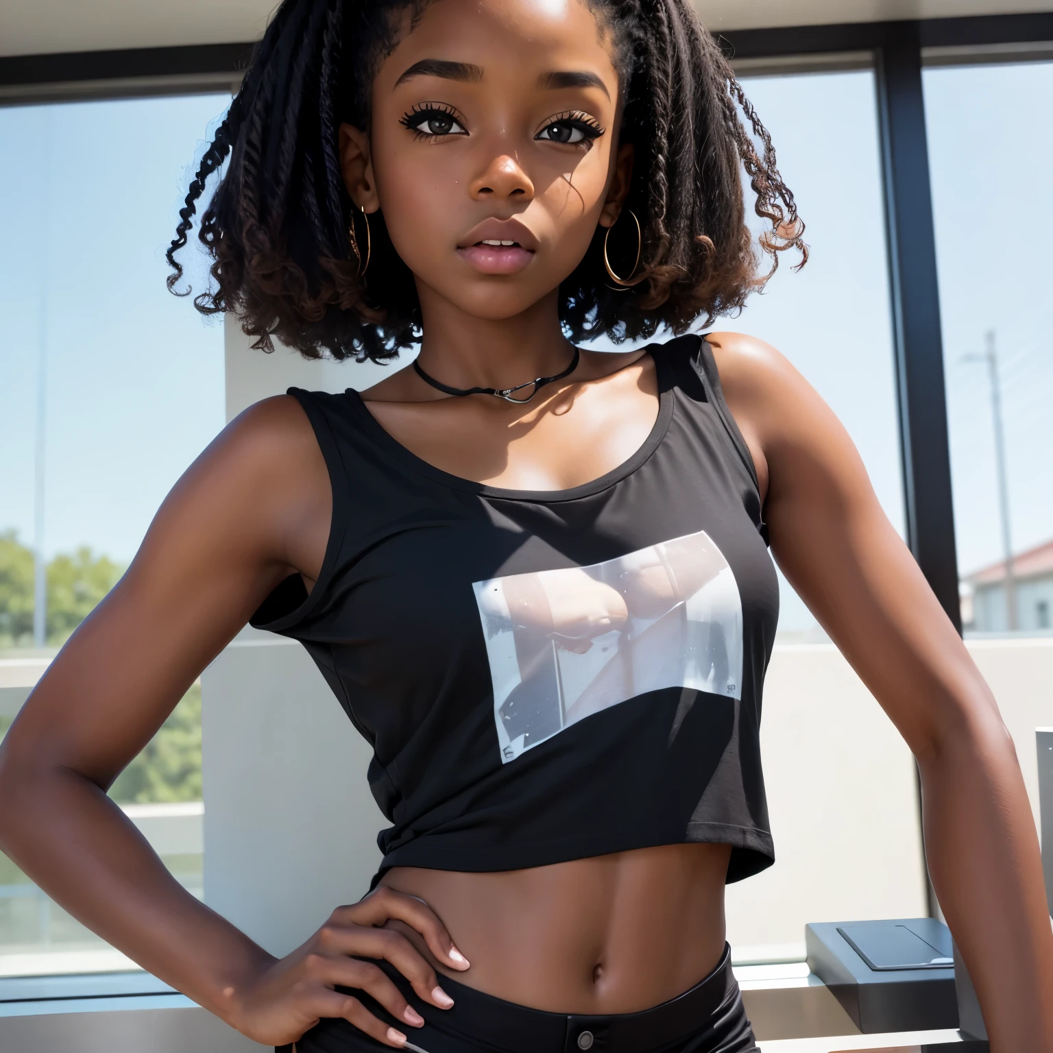Young black girl, face, transparent t-shirt, seductive face