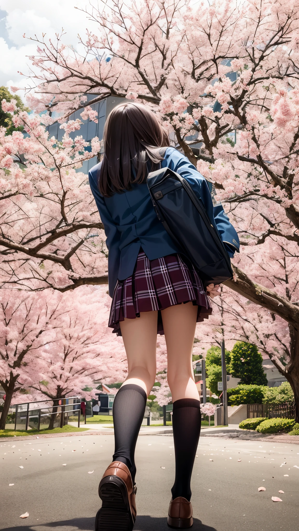 Photo taken by a professional photographer,arafed woman in a school uniform walking down a street, Photo of high school girl posing, wearing japanese school uniform, japanese school uniform, japanese girl uniform, a surreal high school girl, seifuku, wearing a skirt and high socks, dressed like a high school girl, surreal high school girl, under the cherry tree, , cute , Japanese high school