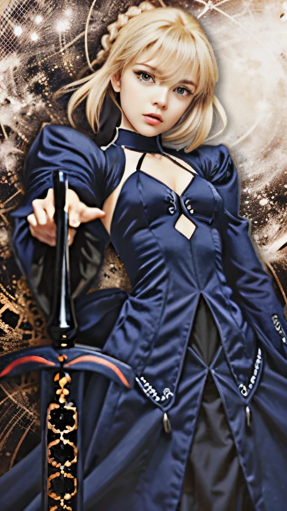 anime girl in a black dress holding a sword in front of a red background, anime style like fate/stay night, fate / stay night, fate grand order, fate/zero, fate zero, fate stay night, gothic maiden anime girl, anime girl wearing a black dress, gapmoe yandere grimdark, artoria pendragon, inspired by Li Chevalier