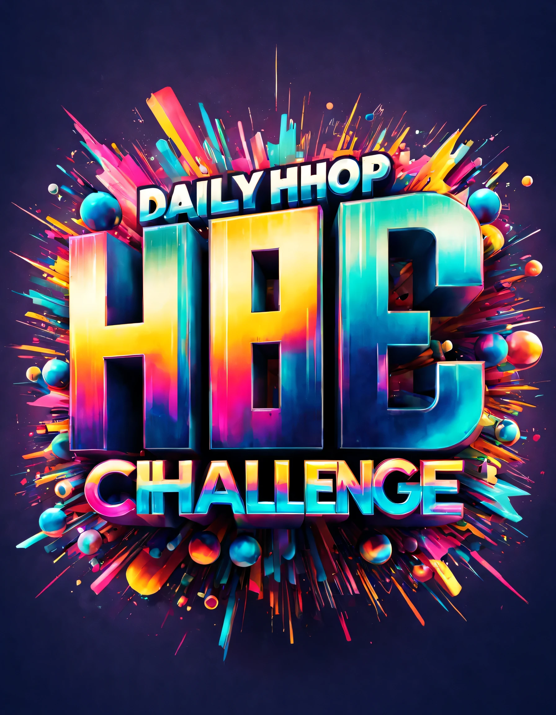 Font Design, article: "daily challenge", hip hop typeface, very bold:1.3, colorful,