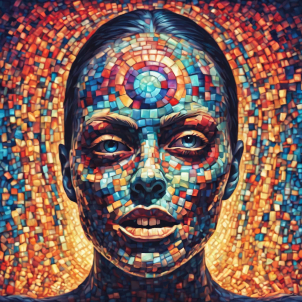 Syntonization in Horror  vibrant mosaic art style