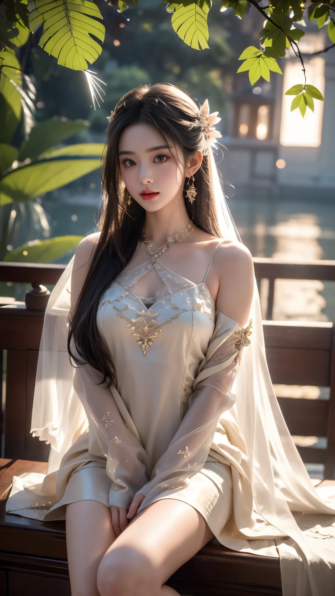 (masterpiece, best quality:1.2), 1 girl, alone, In the depths of Wonderland，The moonlight falls like water，foggy room，The figure of the heroine is vaguely visible，Just like the fairy in the painting，Slender sexy legs，very nice legs，Show sexy legs，big breasts，美丽而又带着一丝mystery的色彩。Her face is beautiful and delicate，Like finely carved jade，Showing otherworldly beauty。The eyebrows are picturesque，The waves in my eyes are like twinkling stars，Show the light of perseverance and wisdom。The bridge of the nose is straight，Lip color like cherry，The slightly raised corners of the mouth reveal confidence and calmness。Her face is well defined，The skin is as fair as jade，Reveals a healthy glow，Just like fairies, She never eats fireworks in this world。Her makeup is light and delicate，Not too much embellishment，But enough to show her temperament and charm。Light-colored foundation brings out the transparency of the skin，A light eyebrow pencil outlines her perfect eyebrow shape，Eye makeup is eye shadow and eyeliner，Make her eyes brighter and more energetic。嘴唇涂上grace的口红，Adds a bit of charm and sophistication。她的衣服grace别致，Clothes fluttering，It seems like it will be blown up by the wind at any time，drifting into the distance。既不失grace，Also showed off her extraordinary skills。Rocking with her movements。Her hair is tied back casually，Secure it with a hosta，A few strands of hair flutter gently in the wind，Adds a bit of softness。Her figure is looming in the fairyland，宛如一道big breasts美丽的风景线，Attracted everyone&#39;s concern。She seems to be a fairy in wonderland，big breasts美丽、grace、mystery、and full of power。