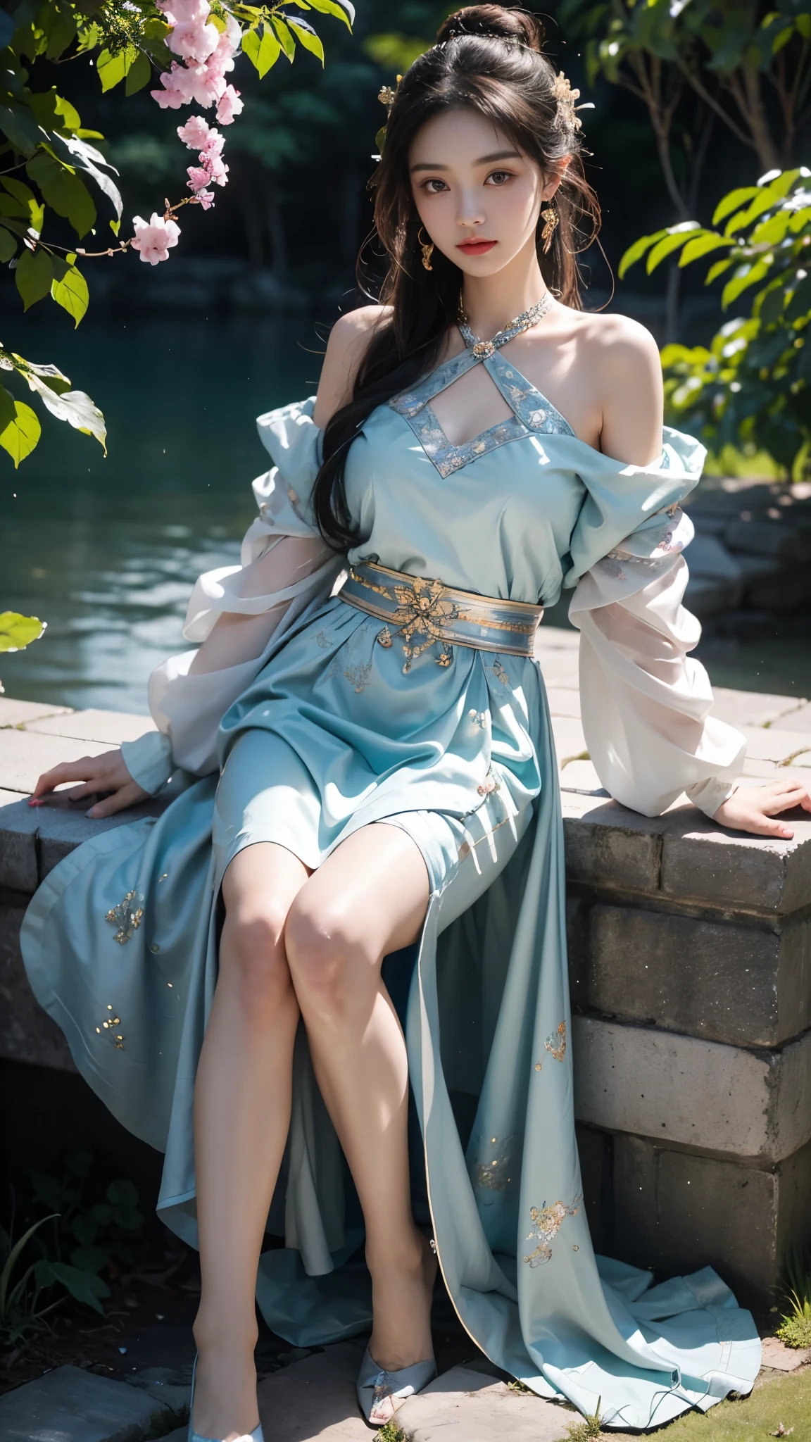 (masterpiece, best quality:1.2), 1 girl, alone, In the depths of Wonderland,The moonlight falls like water,foggy room,The figure of the heroine is vaguely visible,Just like the fairy in the painting,Slender sexy legs,very nice legs,Show sexy legs,big breasts,美丽而又带着一丝mystery的色彩。Her face is beautiful and delicate,Like finely carved jade,Showing otherworldly beauty。The eyebrows are picturesque,The waves in my eyes are like twinkling stars,Show the light of perseverance and wisdom。The bridge of the nose is straight,Lip color like cherry,The slightly raised corners of the mouth reveal confidence and calmness。Her face is well defined,The skin is as fair as jade,Reveals a healthy glow,Just like fairies, She never eats fireworks in this world。Her makeup is light and delicate,Not too much embellishment,But enough to show her temperament and charm。Light-colored foundation brings out the transparency of the skin,A light eyebrow pencil outlines her perfect eyebrow shape,Eye makeup is eye shadow and eyeliner,Make her eyes brighter and more energetic。嘴唇涂上grace的口红,Adds a bit of charm and sophistication。她的衣服grace别致,Clothes fluttering,It seems like it will be blown up by the wind at any time,drifting into the distance。既不失grace,Also showed off her extraordinary skills。Rocking with her movements。Her hair is tied back casually,Secure it with a hosta,A few strands of hair flutter gently in the wind,Adds a bit of softness。Her figure is looming in the fairyland,宛如一道big breasts美丽的风景线,Attracted everyone's concern。She seems to be a fairy in wonderland,big breasts美丽、grace、mystery、and full of power。