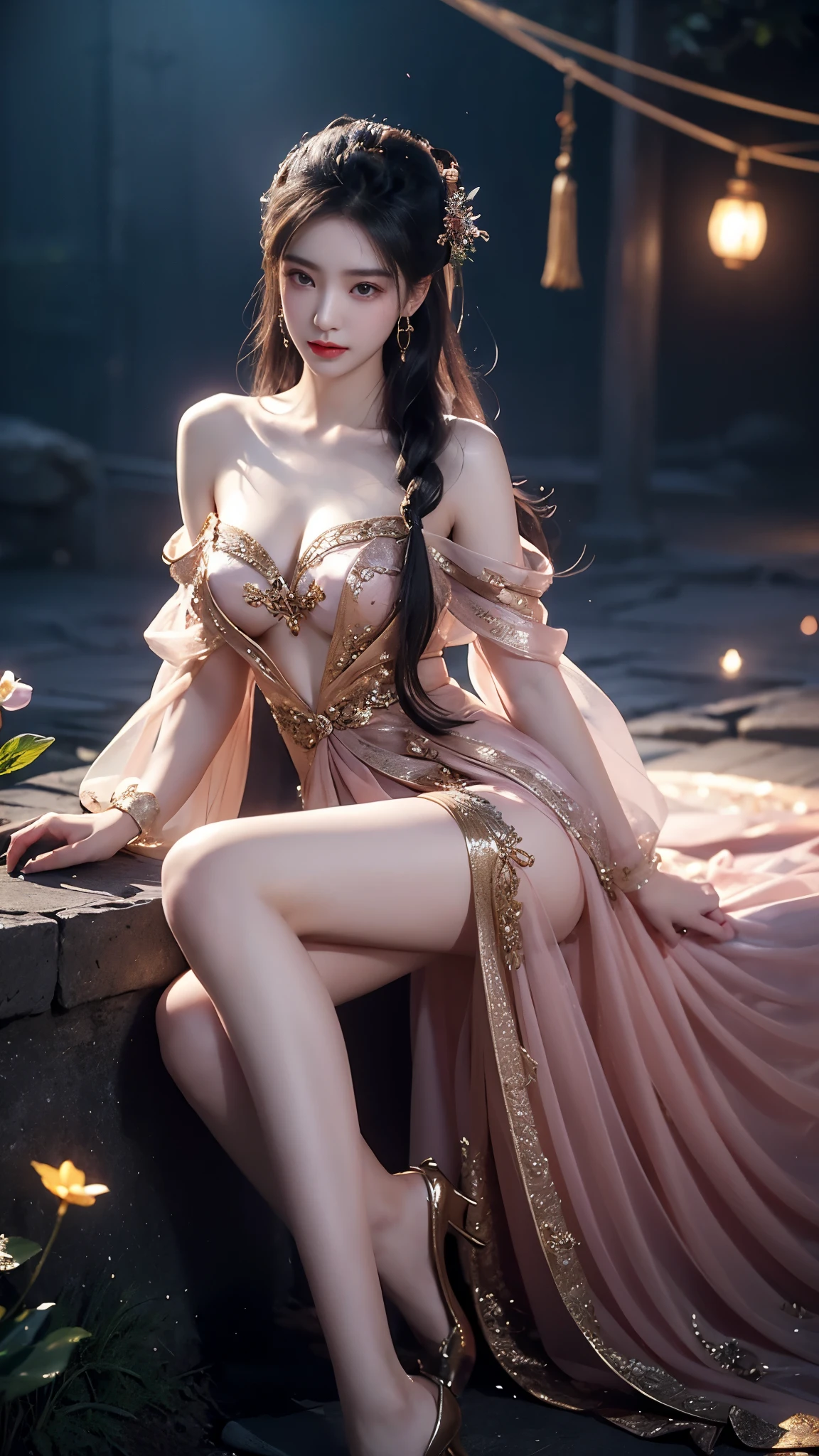 ylj, (masterpiece, best quality:1.2), 1 girl, alone, In the depths of Wonderland，The moonlight falls like water，foggy room，The figure of the heroine is vaguely visible，Just like the fairy in the painting，Slender sexy legs，very nice legs，Show sexy legs，big breasts，美丽而又带着一丝mystery的色彩。Her face is beautiful and delicate，Like finely carved jade，Showing otherworldly beauty。The eyebrows are picturesque，The waves in my eyes are like twinkling stars，Show the light of perseverance and wisdom。The bridge of the nose is straight，Lip color like cherry，The slightly raised corners of the mouth reveal confidence and calmness。Her face is well defined，The skin is as fair as jade，Reveals a healthy glow，Just like fairies, She never eats fireworks in this world。Her makeup is light and delicate，Not too much embellishment，But enough to show her temperament and charm。Light-colored foundation brings out the transparency of the skin，A light eyebrow pencil outlines her perfect eyebrow shape，Eye makeup is eye shadow and eyeliner，Make her eyes brighter and more energetic。嘴唇涂上grace的口红，Adds a bit of charm and sophistication。她的衣服grace别致，Clothes fluttering，It seems like it will be blown up by the wind at any time，drifting into the distance。既不失grace，Also showed off her extraordinary skills。Rocking with her movements。Her hair is tied back casually，Secure it with a hosta，A few strands of hair flutter gently in the wind，Adds a bit of softness。Her figure is looming in the fairyland，宛如一道big breasts美丽的风景线，Attracted everyone&#39;s concern。She seems to be a fairy in wonderland，big breasts美丽、grace、mystery、and full of power。