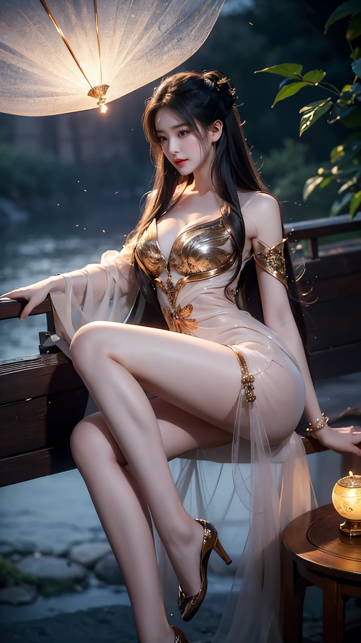 ylj, (masterpiece, best quality:1.2), 1 girl, alone, In the depths of Wonderland，The moonlight falls like water，foggy room，The figure of the heroine is vaguely visible，Just like the fairy in the painting，Slender sexy legs，very nice legs，Show sexy legs，big breasts，美丽而又带着一丝mystery的色彩。Her face is beautiful and delicate，Like finely carved jade，Showing otherworldly beauty。The eyebrows are picturesque，The waves in my eyes are like twinkling stars，Show the light of perseverance and wisdom。The bridge of the nose is straight，Lip color like cherry，The slightly raised corners of the mouth reveal confidence and calmness。Her face is well defined，The skin is as fair as jade，Reveals a healthy glow，Just like fairies, She never eats fireworks in this world。Her makeup is light and delicate，Not too much embellishment，But enough to show her temperament and charm。Light-colored foundation brings out the transparency of the skin，A light eyebrow pencil outlines her perfect eyebrow shape，Eye makeup is eye shadow and eyeliner，Make her eyes brighter and more energetic。嘴唇涂上grace的口红，Adds a bit of charm and sophistication。她的衣服grace别致，Clothes fluttering，It seems like it will be blown up by the wind at any time，drifting into the distance。既不失grace，Also showed off her extraordinary skills。Rocking with her movements。Her hair is tied back casually，Secure it with a hosta，A few strands of hair flutter gently in the wind，Adds a bit of softness。Her figure is looming in the fairyland，宛如一道big breasts美丽的风景线，Attracted everyone&#39;s concern。She seems to be a fairy in wonderland，big breasts美丽、grace、mystery、and full of power。