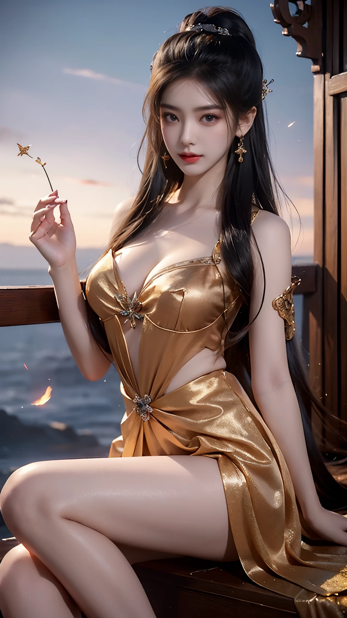 ylj, (masterpiece, best quality:1.2), 1 girl, alone, In the depths of Wonderland，The moonlight falls like water，foggy room，The figure of the heroine is vaguely visible，Just like the fairy in the painting，Slender sexy legs，very nice legs，Show sexy legs，big breasts，美丽而又带着一丝mystery的色彩。Her face is beautiful and delicate，Like finely carved jade，Showing otherworldly beauty。The eyebrows are picturesque，The waves in my eyes are like twinkling stars，Show the light of perseverance and wisdom。The bridge of the nose is straight，Lip color like cherry，The slightly raised corners of the mouth reveal confidence and calmness。Her face is well defined，The skin is as fair as jade，Reveals a healthy glow，Just like fairies, She never eats fireworks in this world。Her makeup is light and delicate，Not too much embellishment，But enough to show her temperament and charm。Light-colored foundation brings out the transparency of the skin，A light eyebrow pencil outlines her perfect eyebrow shape，Eye makeup is eye shadow and eyeliner，Make her eyes brighter and more energetic。嘴唇涂上grace的口红，Adds a bit of charm and sophistication。她的衣服grace别致，Clothes fluttering，It seems like it will be blown up by the wind at any time，drifting into the distance。既不失grace，Also showed off her extraordinary skills。Rocking with her movements。Her hair is tied back casually，Secure it with a hosta，A few strands of hair flutter gently in the wind，Adds a bit of softness。Her figure is looming in the fairyland，宛如一道big breasts美丽的风景线，Attracted everyone&#39;s concern。She seems to be a fairy in wonderland，big breasts美丽、grace、mystery、and full of power。