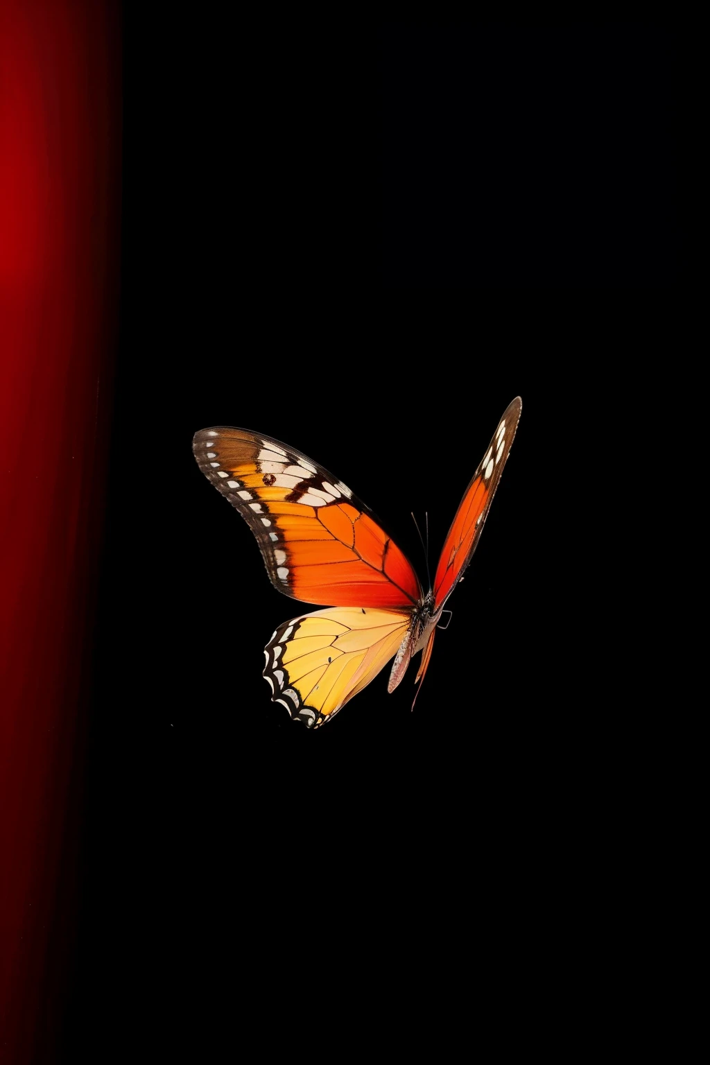 Red and black background,A red butterfly flying
