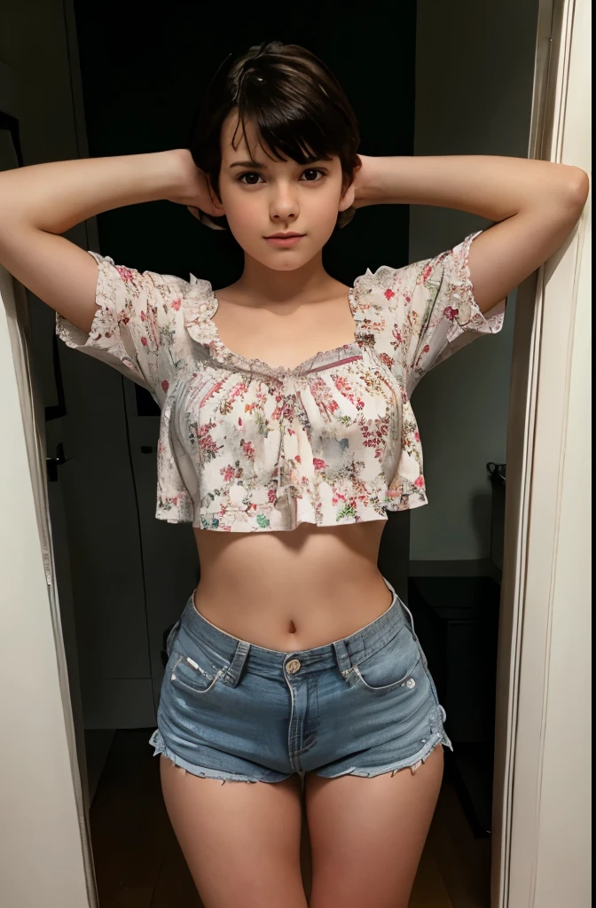 , kittygirl, full body, short hair, downblouse,