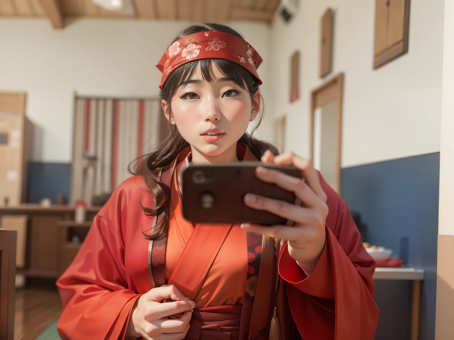 Girl in red kimono