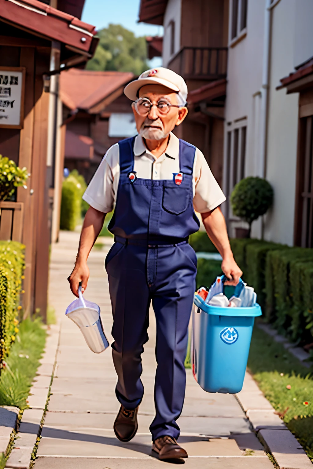 grandpa,panorama,the whole body,Environmental sanitation worker,amiable,Character Design