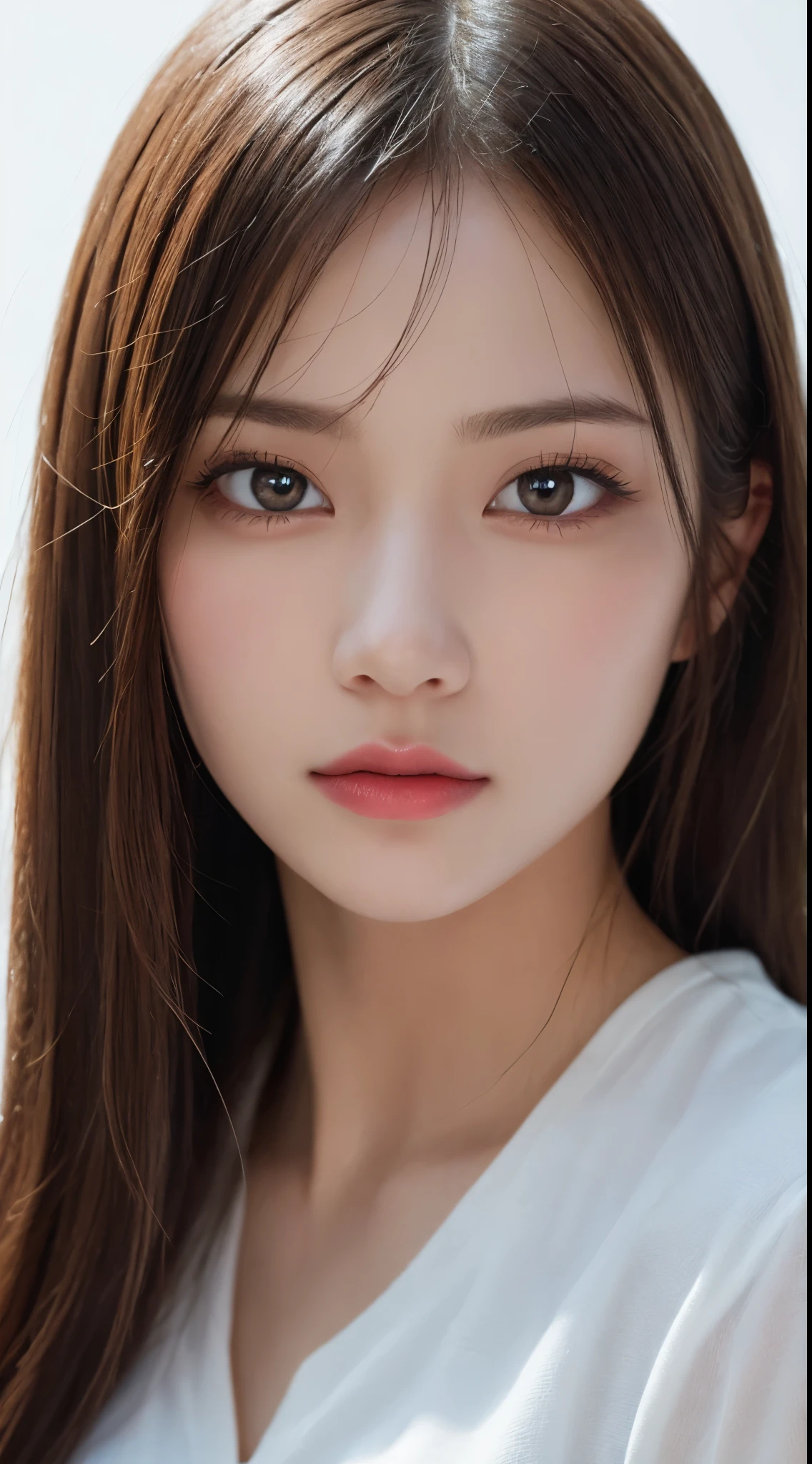 front face: 1.3, RAW photo, (8K、highest quality、masterpiece:1.2)、(intricate details:1.4)、(Photoreal:1.4)、octane rendering、Ultra-detailed complex 3D renderings, soft light in the studio, rim light, beautiful and perfect face, vivid details, super detail, Big and bright eyes, eyeliner, a lot of lashes, red lips, realistic skin texture, details face, beautiful detailed eyes, Highly detailed CG Unity 16k wallpaper, compensate, white background,