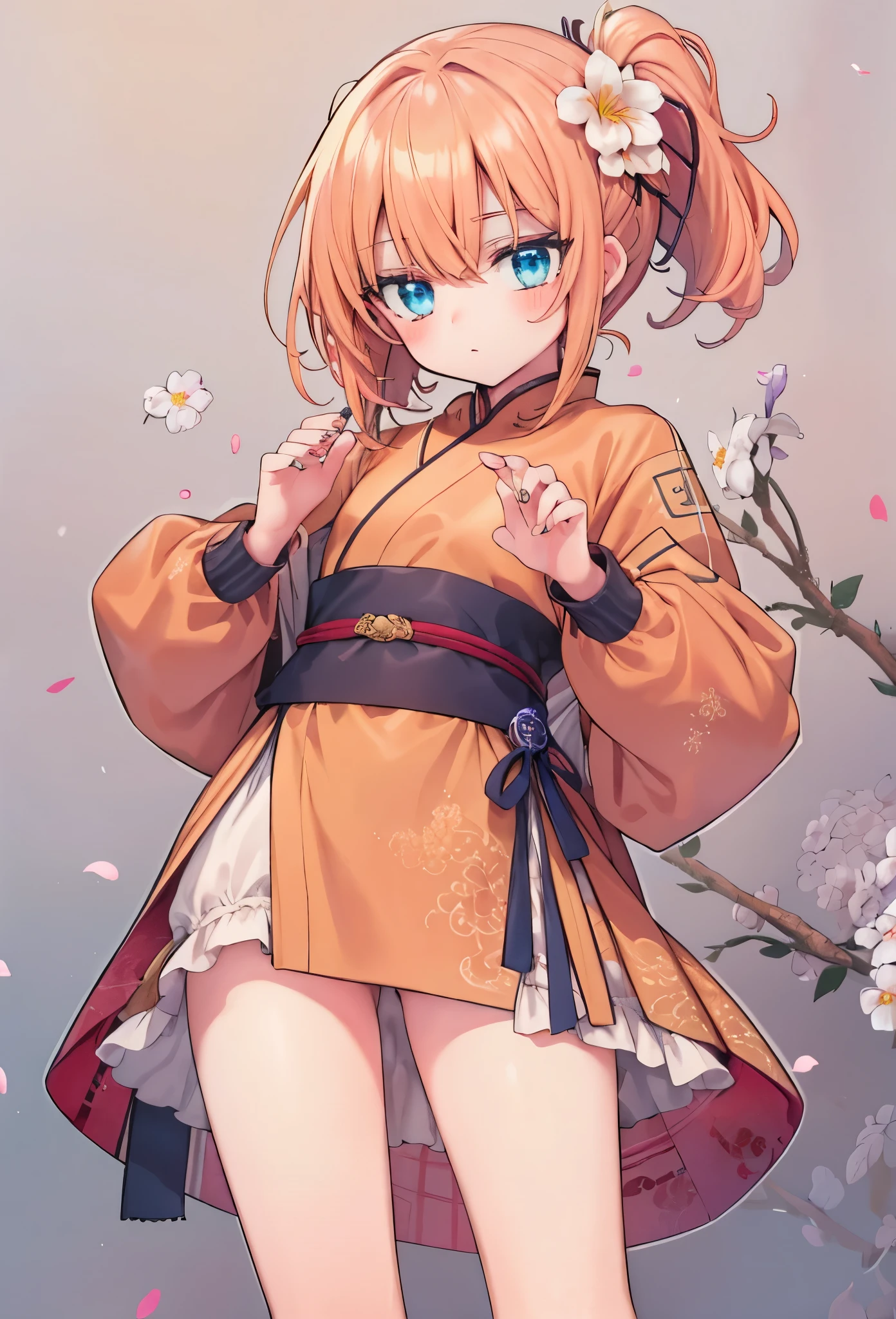 ((Highly accurate drawing in every detail)Extremely precise depiction)[High resolution],(detailed illustrations,Very detailed and precise drawing,Delicate drawn lines with tempo,Realistic texture expression),[color traced main line],[flower garden background],ANIME KAWAII (ChineseGirl ([low length] slim body) 12 years old) [chignon],((peach blossom) hair ornaments) ((Yellow Kung Fu Jacket) [race (frills) ribbon]),[[tattoo] [dragon]],[gravure [Colorful]] [effort [dynamicpose]],[high contrast:0.8],(intricate and beautiful decoration [Dense detail]),(Fine and beautiful skin expression [transparency]),Precisely drawn eyes[完璧な目のdetailed(Iris drawn in minute detail)(Beautiful eyes like jewels)],[eyes light[Pinpoint lighting for the eyes]],[long and beautiful eyelashes],[precisely drawn hair [美しく艷やかな髪のdetailed]],(完璧な手のdetailed [Beautiful fingers with no damage [beautiful nails]]),(perfect anatomy(perfectly balanced proportions))[[full body portrait]],[ideal color coordination(Accurate simulation of light and material interactions)],([Precision Detail](detailed,High definition)),[[Pale and gentle colors]][Visual art that tells a story].
