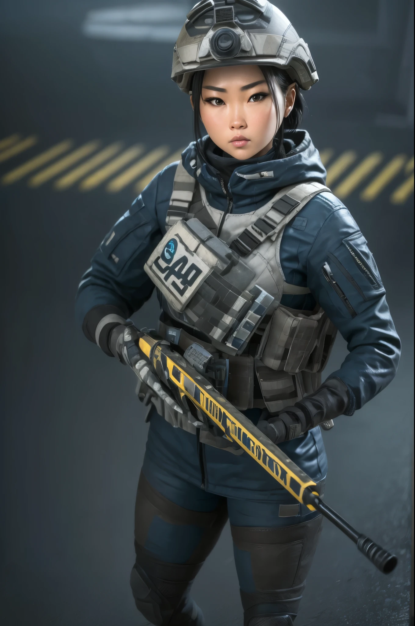 (full body portrait), (1girl:1.3), Paik is from Korea, helmet, gloves, tactical, military uniform, black hair, (athletic body:1.3), Sharp focus, Battlefield 2042, ((Best quality)), ((masterpiece)), (highly detailed:1.3), Depth-of-field, Multi-layered textures, HDR (High Dynamic Range), Ray Tracing, NVIDIA RTX, Unreal 5, Subsurface scattering, PBR Texturing, Post-processing, Anisotropic Filtering, Maximum clarity and sharpness, Wide aperture, Low ISO, White balance, Rule of thirds, 8K RAW, (extremely slutty), (Highly realistic skin), sharp image, (perfect detail eyes:1.2),