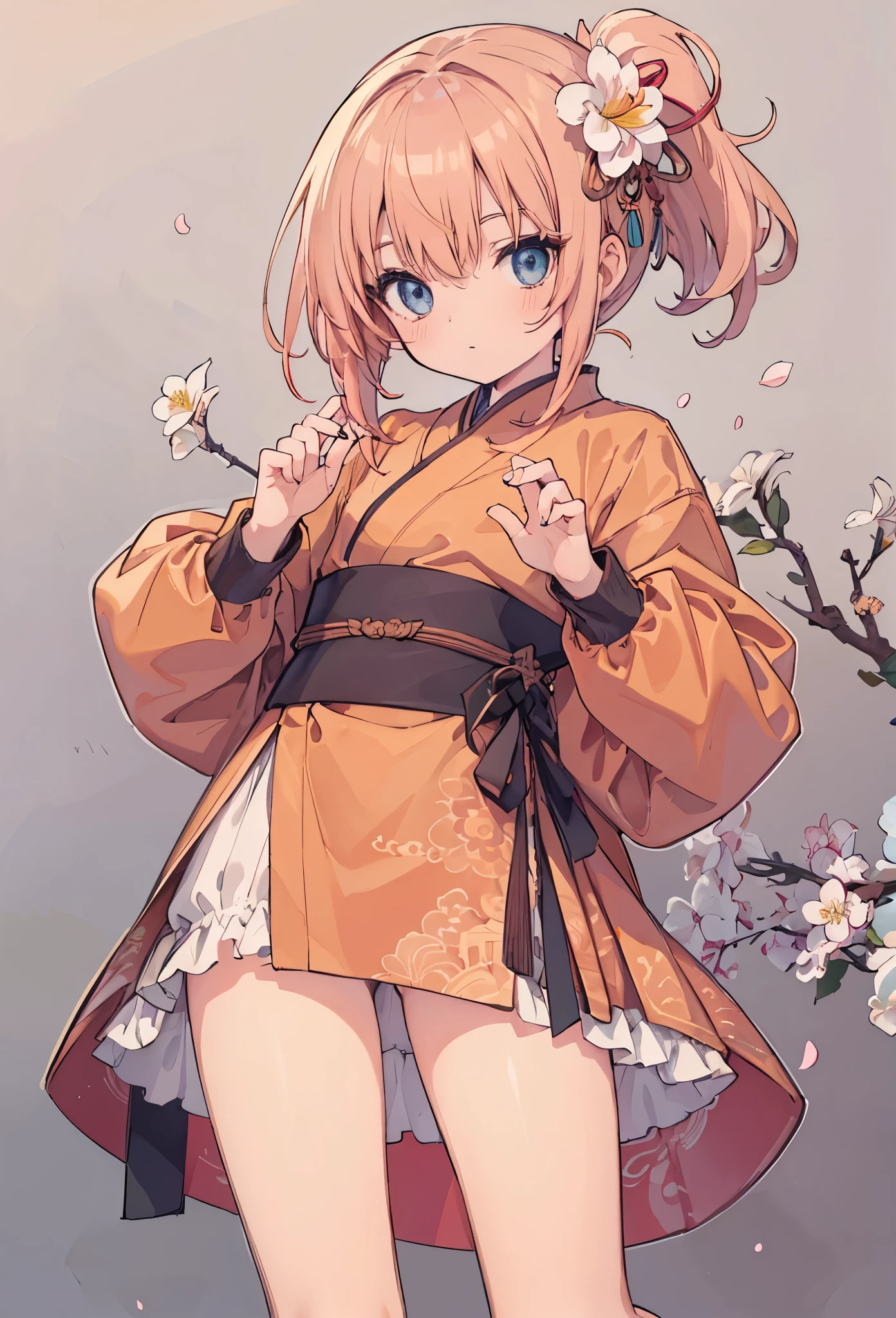 ((Highly accurate drawing in every detail)Extremely precise depiction)[High resolution],(detailed illustrations,Very detailed and precise drawing,Delicate drawn lines with tempo,Realistic texture expression),[color traced main line],[flower garden background],ANIME KAWAII (ChineseGirl ([low length] slim body) 12 years old) [chignon],((peach blossom) hair ornaments) ((Yellow Kung Fu Jacket) [race (frills) ribbon]),[[tattoo] [dragon]],[gravure [Colorful]] [effort [dynamicpose]],[high contrast:0.8],(intricate and beautiful decoration [Dense detail]),(Fine and beautiful skin expression [transparency]),Precisely drawn eyes[完璧な目のdetailed(Iris drawn in minute detail)(Beautiful eyes like jewels)],[eyes light[Pinpoint lighting for the eyes]],[long and beautiful eyelashes],[precisely drawn hair [美しく艷やかな髪のdetailed]],(完璧な手のdetailed [Beautiful fingers with no damage [beautiful nails]]),(perfect anatomy(perfectly balanced proportions))[[full body portrait]],[ideal color coordination(Accurate simulation of light and material interactions)],([Precision Detail](detailed,High definition)),[[Pale and gentle colors]][Visual art that tells a story].