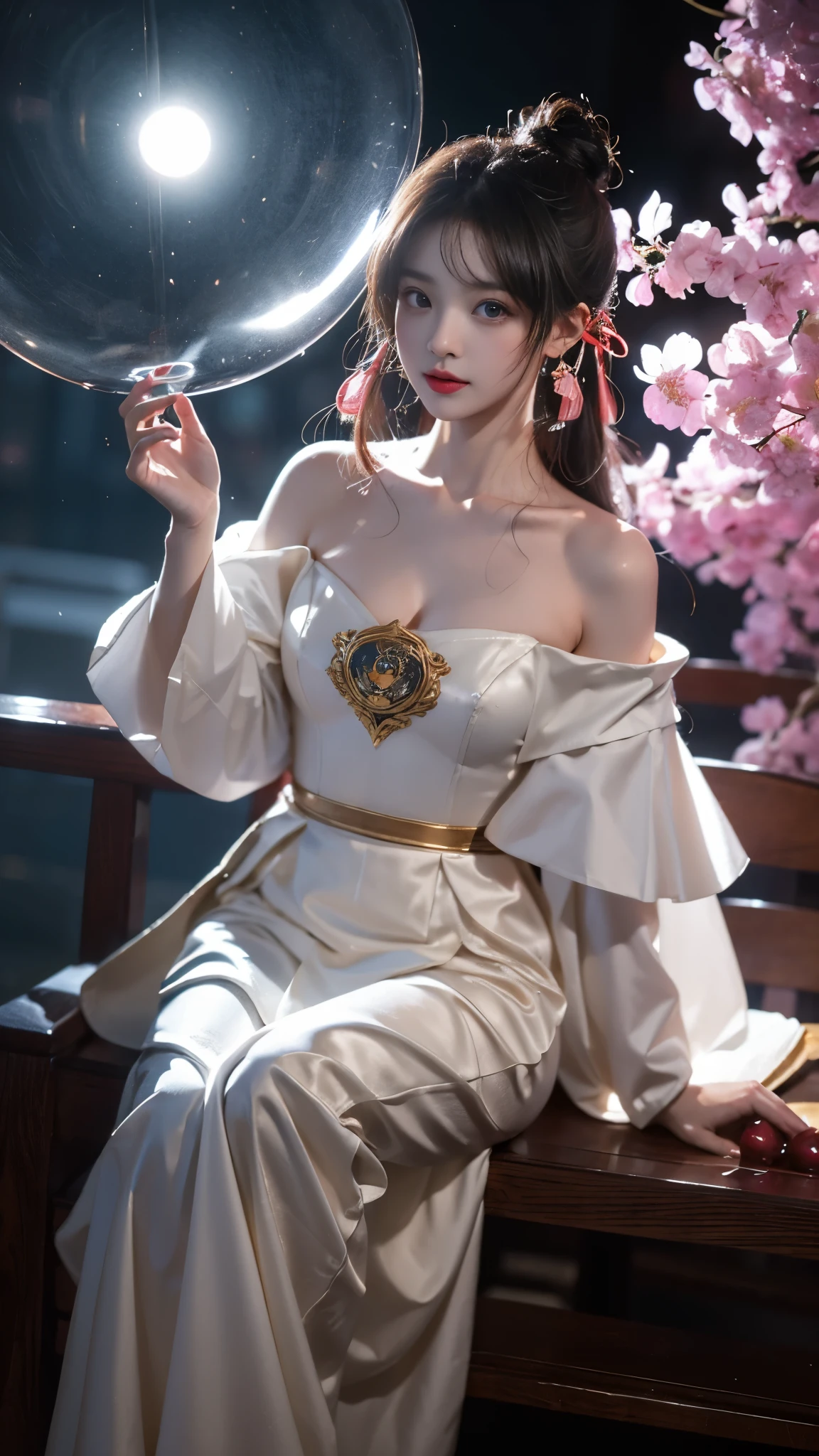 ayaka,genshin impact,kamisato ayaka, (masterpiece, best quality:1.2), 1girl, solo, ((off shoulder clothes)), ((night)), lantern, Candle light, In the depths of Wonderland,The moonlight falls like water,foggy room,The figure of the heroine is vaguely visible,Just like the fairy in the painting,Slender sexy legs,Very nice legs,Leaking sexy legs,Big breasts,美丽而又带着一丝mystery的色彩。Her face is beautiful and delicate,Like finely carved jade,Showing otherworldly beauty。The eyebrows are picturesque,The waves in my eyes are like twinkling stars,Show the light of perseverance and wisdom。The bridge of the nose is straight,Lip color like cherry,The slightly raised corners of the mouth reveal confidence and calmness。Her face is well defined,The skin is as fair as jade,Reveals a healthy glow,Just like a fairy, she never eats fireworks in the world。Her makeup is light and delicate,Not too much embellishment,But enough to show her temperament and charm。Light-colored foundation brings out the transparency of the skin,A light eyebrow pencil outlines her perfect eyebrow shape,Eye makeup is eye shadow and eyeliner,Make her eyes brighter and more energetic。嘴唇涂上grace的口红,Adds a bit of charm and sophistication。她的衣服grace别致,Clothes flutter,It seems like it will be blown up by the wind at any time,drifting into the distance。既不失grace,Also showed her extraordinary skills。Rocking with her movements。Her hair is tied back casually,Secure it with a hosta,A few strands of hair are fluttering gently in the wind,Adds a bit of softness。Her figure is looming in the fairyland,宛如一道Big breasts美丽的风景线,attracted everyone's attention。She seems to be a fairy in wonderland,Big breasts美丽、grace、mystery、and full of power。