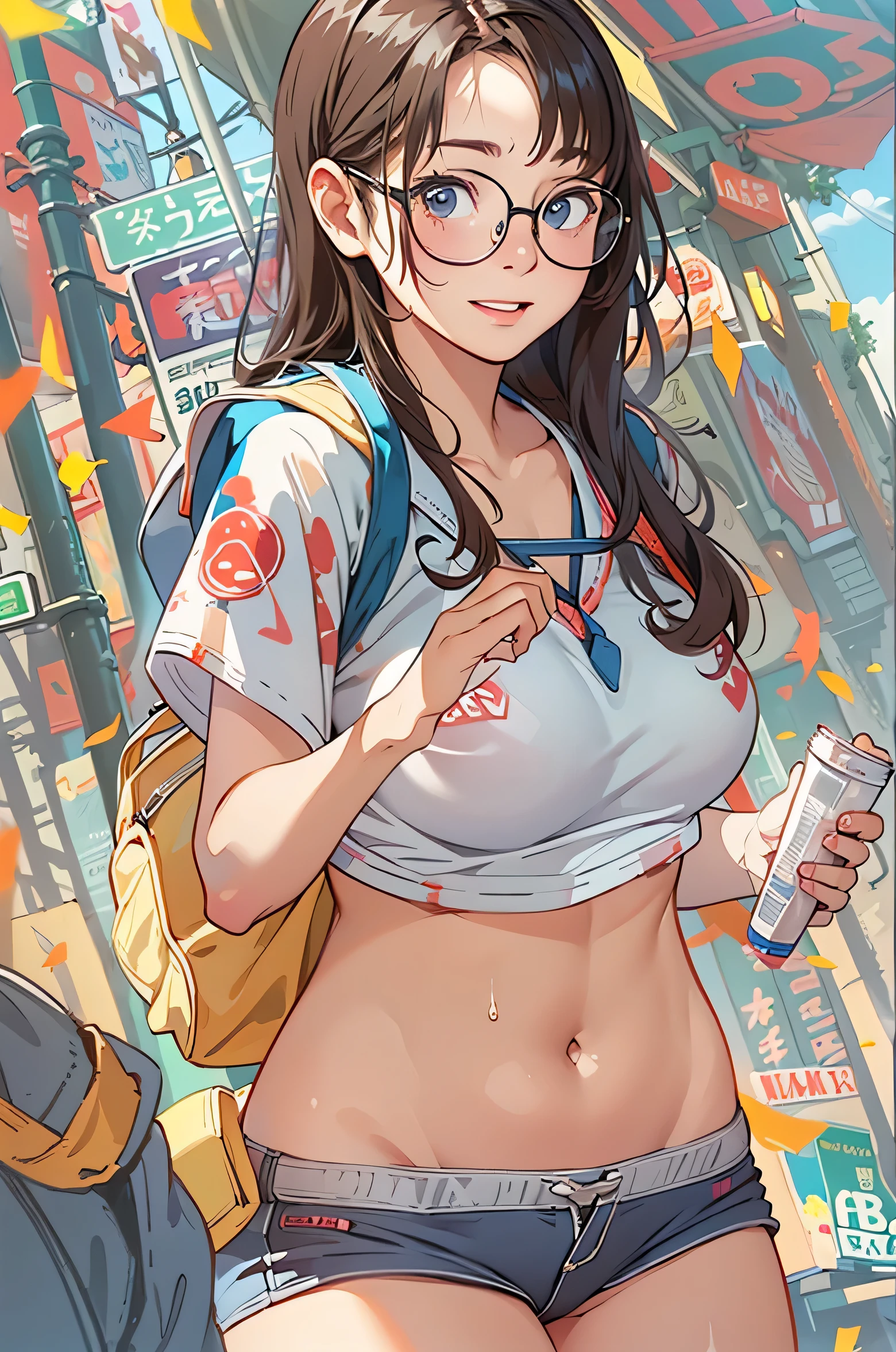 high school 、big breasts、one piece、Glasses、plump body、sweaty、summer