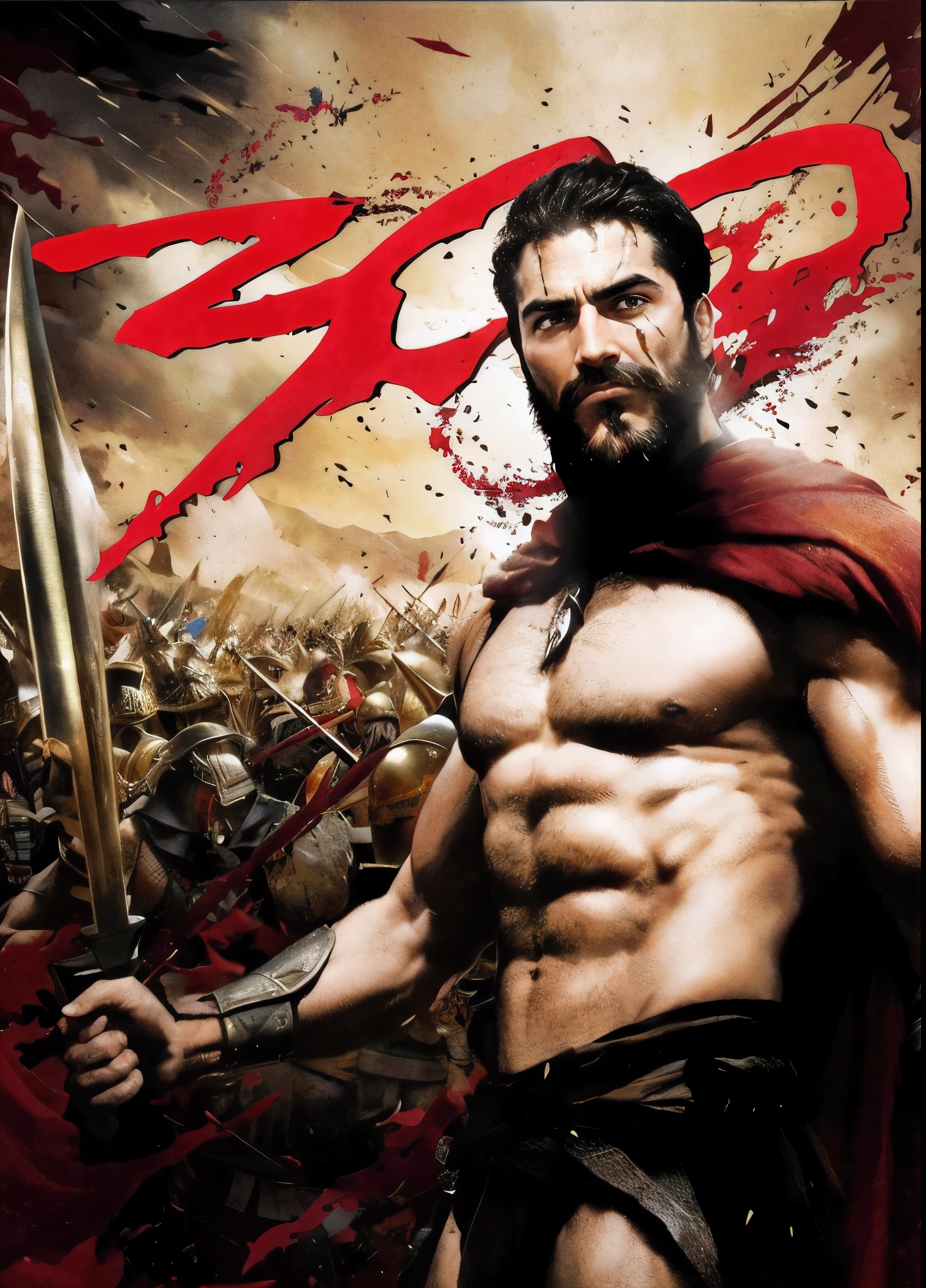 arafed image of a man with a sword in front of a crowd, 300 the movie, in screenshot from the 300 movie, with leonidas beard, spartan warrior, 4 0 0 bc, spartan, leading spartans into battle, 3 0 0, biblical epic movie, ares, [ theatrical ], 0 0 0 bc, 3rd century bc